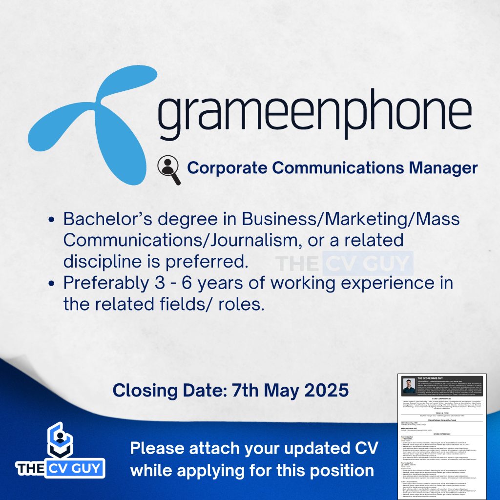 Job Updates from Top Bangladeshi Companies collected by The CV Guy