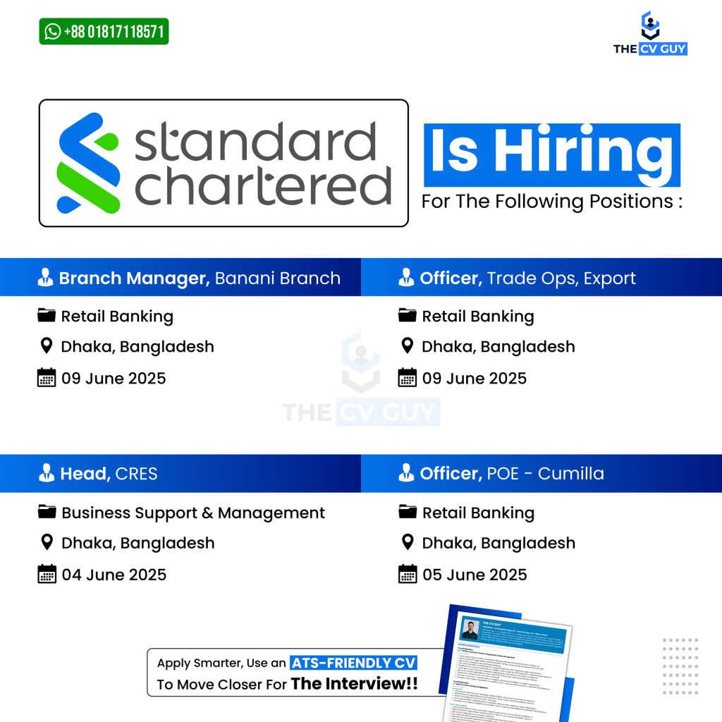 Standard Chartered Bank is Hiring - 2025 | SCB Career - The CV Guy: MNC Jobs bd