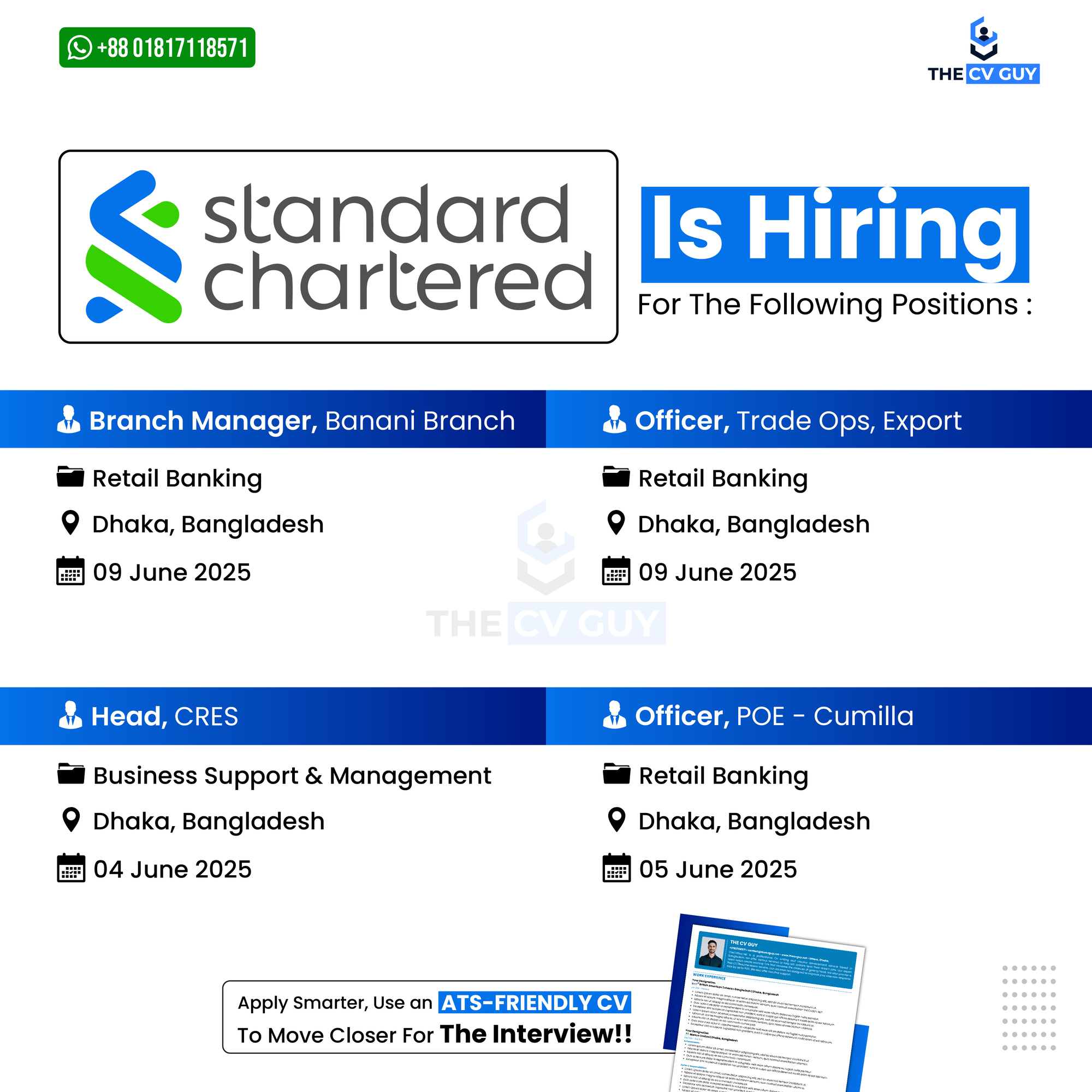 Standard Chartered Bank is Hiring - 2025 | SCB Career - The CV Guy: MNC Jobs bd