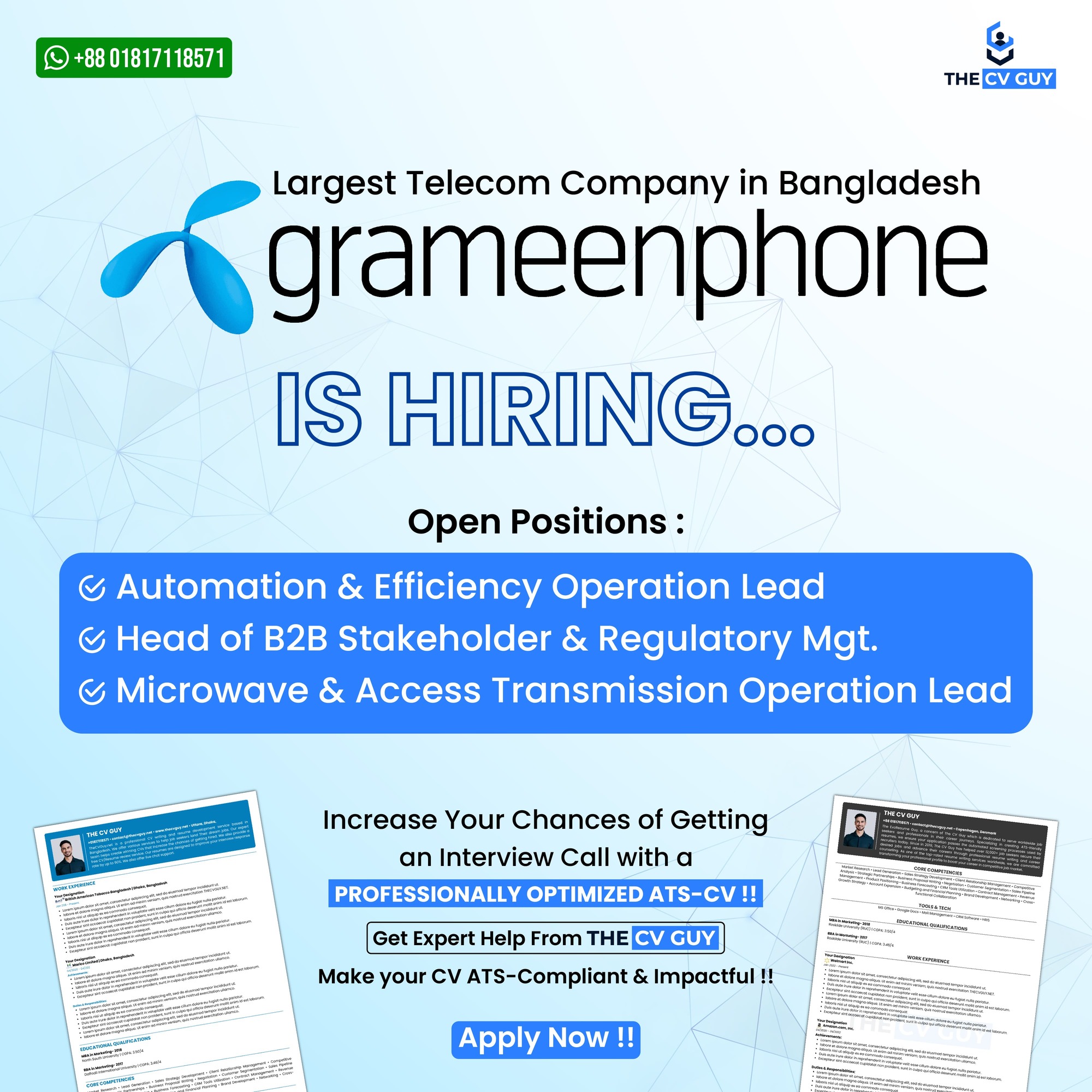 Grameenphone is Hiring - The CV Guy, Grameenphone jobs, grameenphone