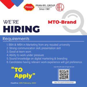 Read more about the article Position: Management Trainee Officer (MTO)-Brand, PRAN-RFL group