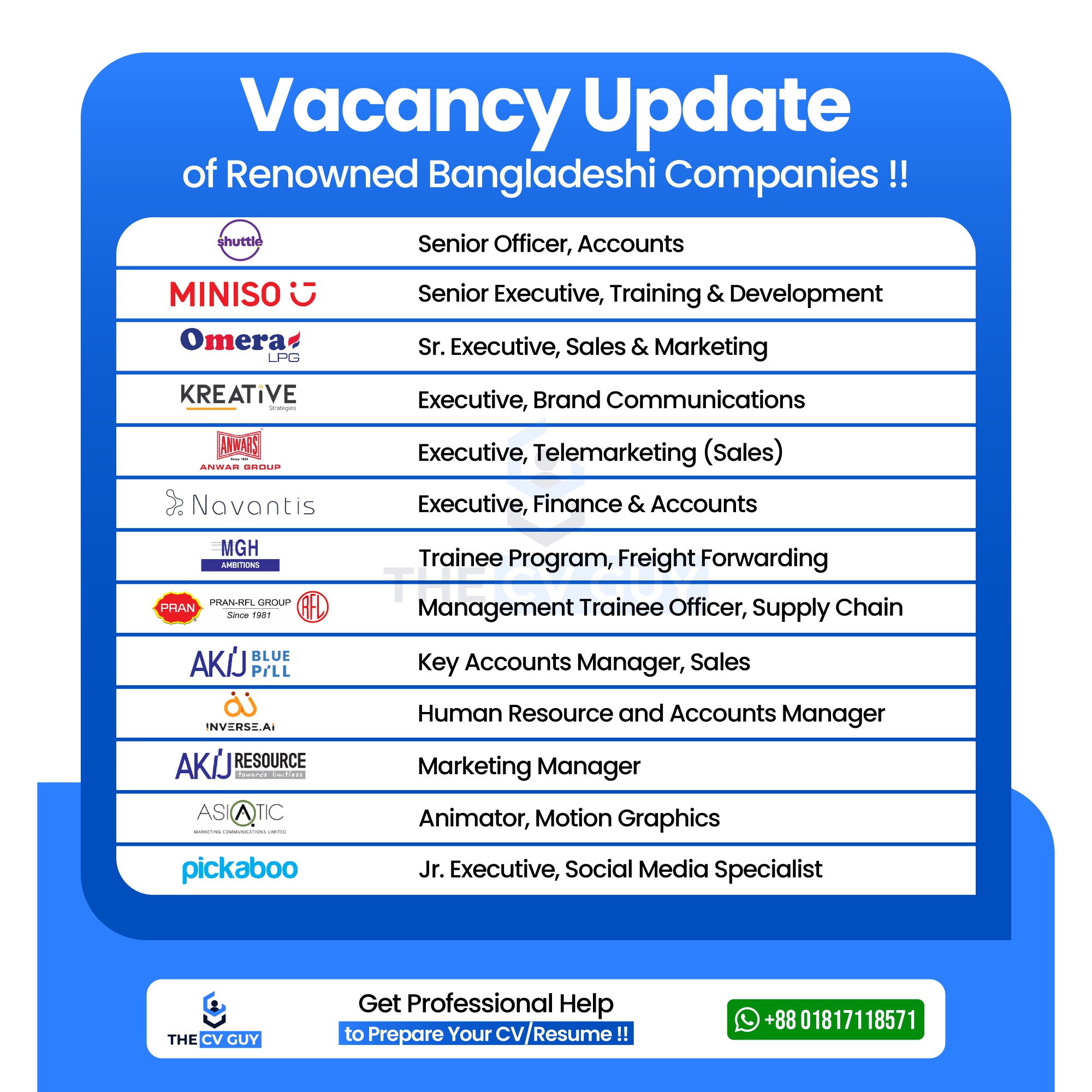 You are currently viewing Exciting Job Opportunities in Top Bangladeshi Companies | Vacancy Update by The CV Guy