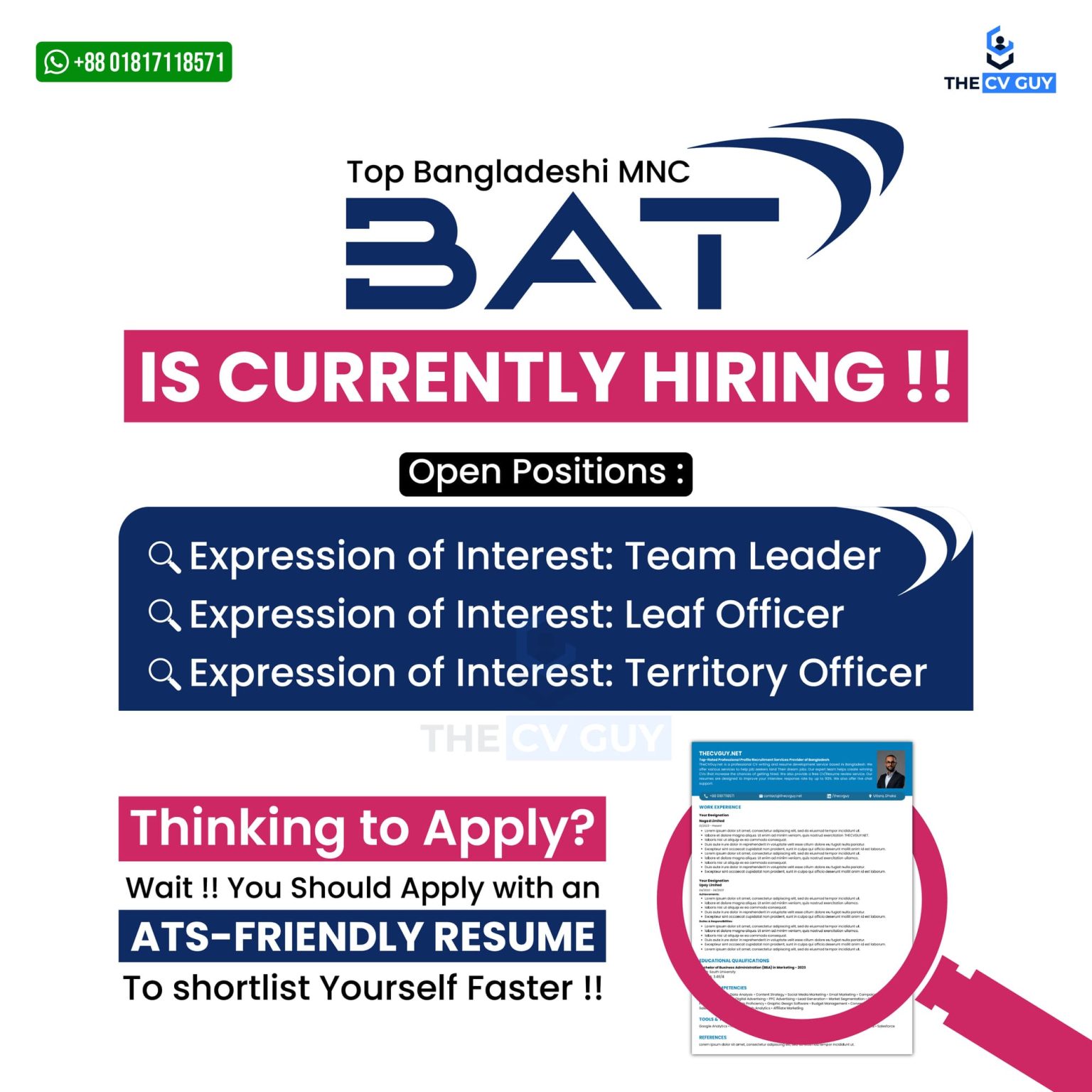 BAT Bangladesh is Hiring Now | The CV Guy - Best MNC Jobs in BD | 2025 ...
