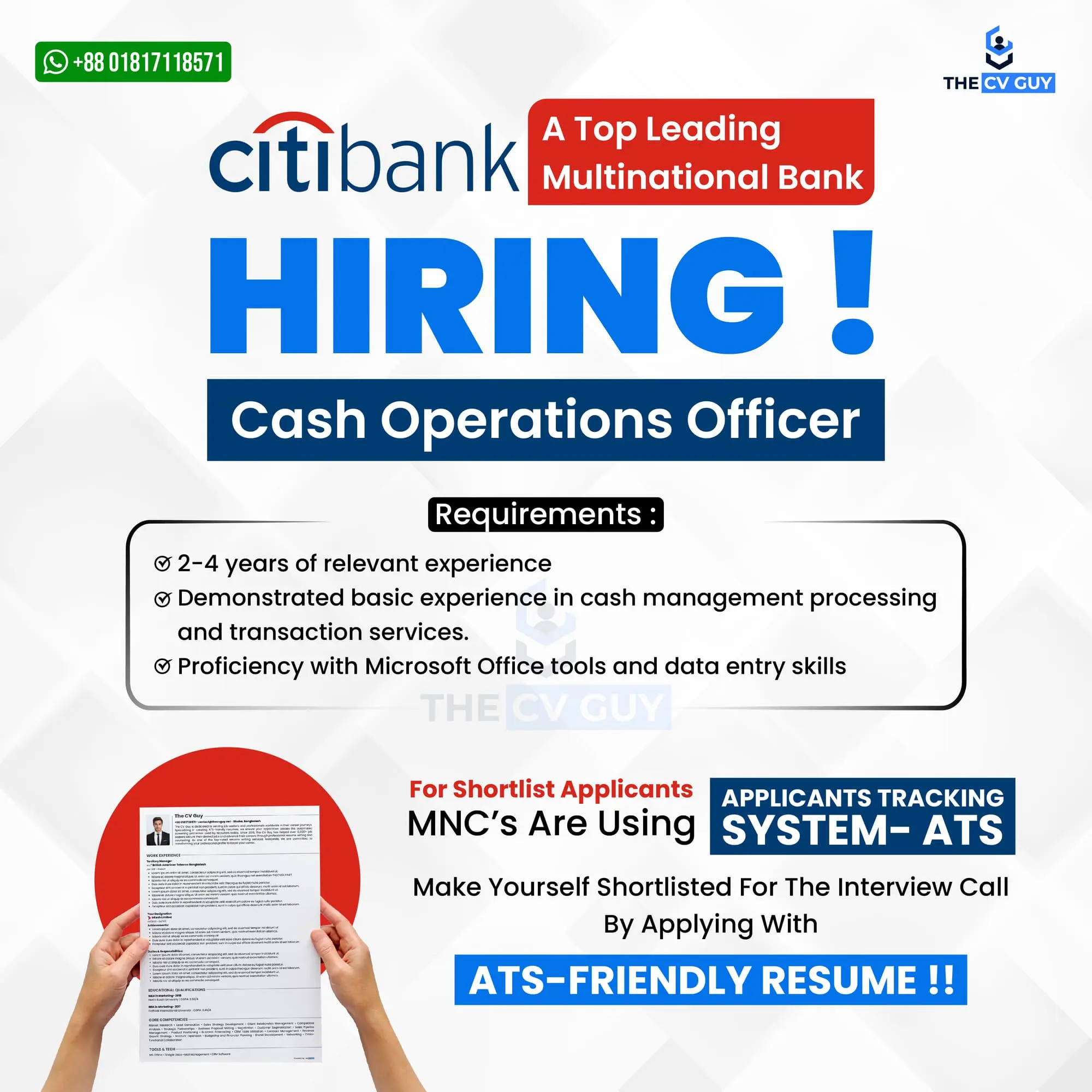 Citibank is hiring Cash Operations Officer