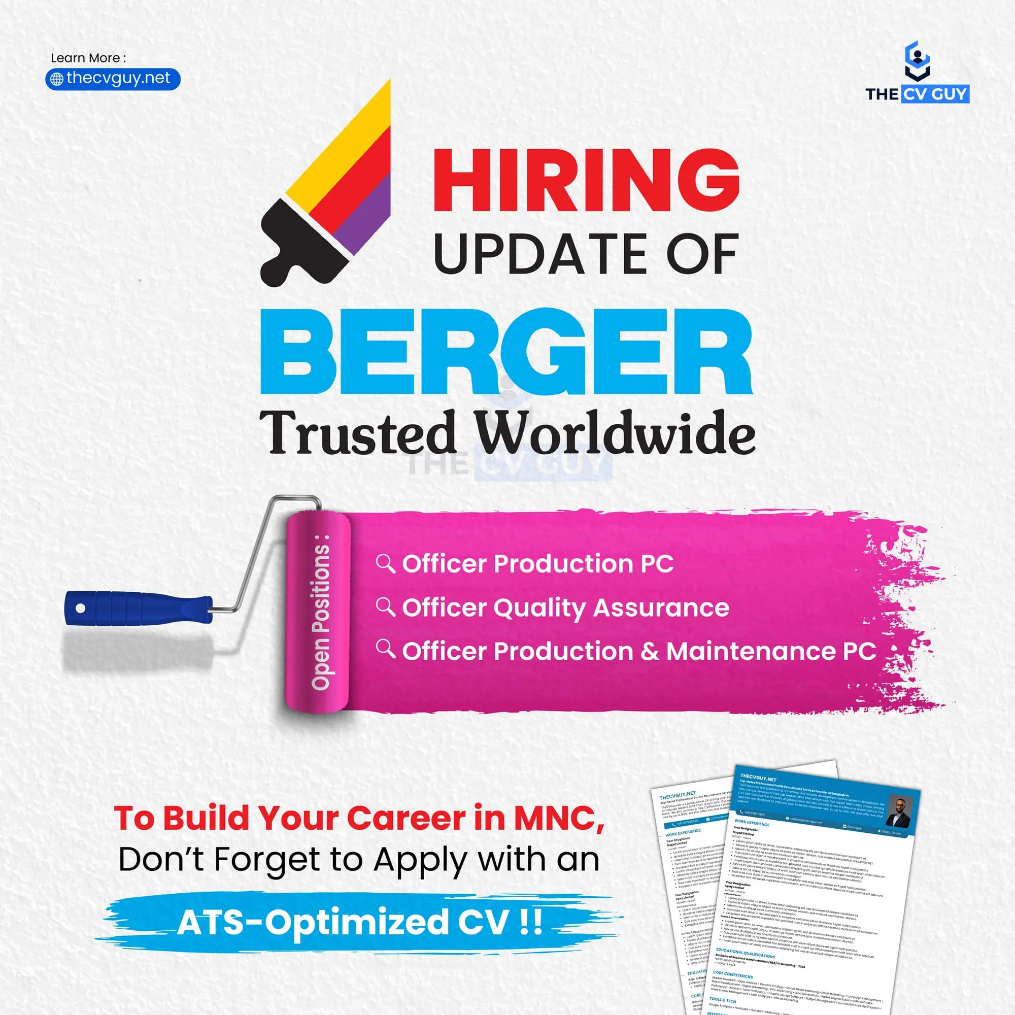 Berger Paints Is Hiring 2025, MNC Jobs BD, The CV Guy