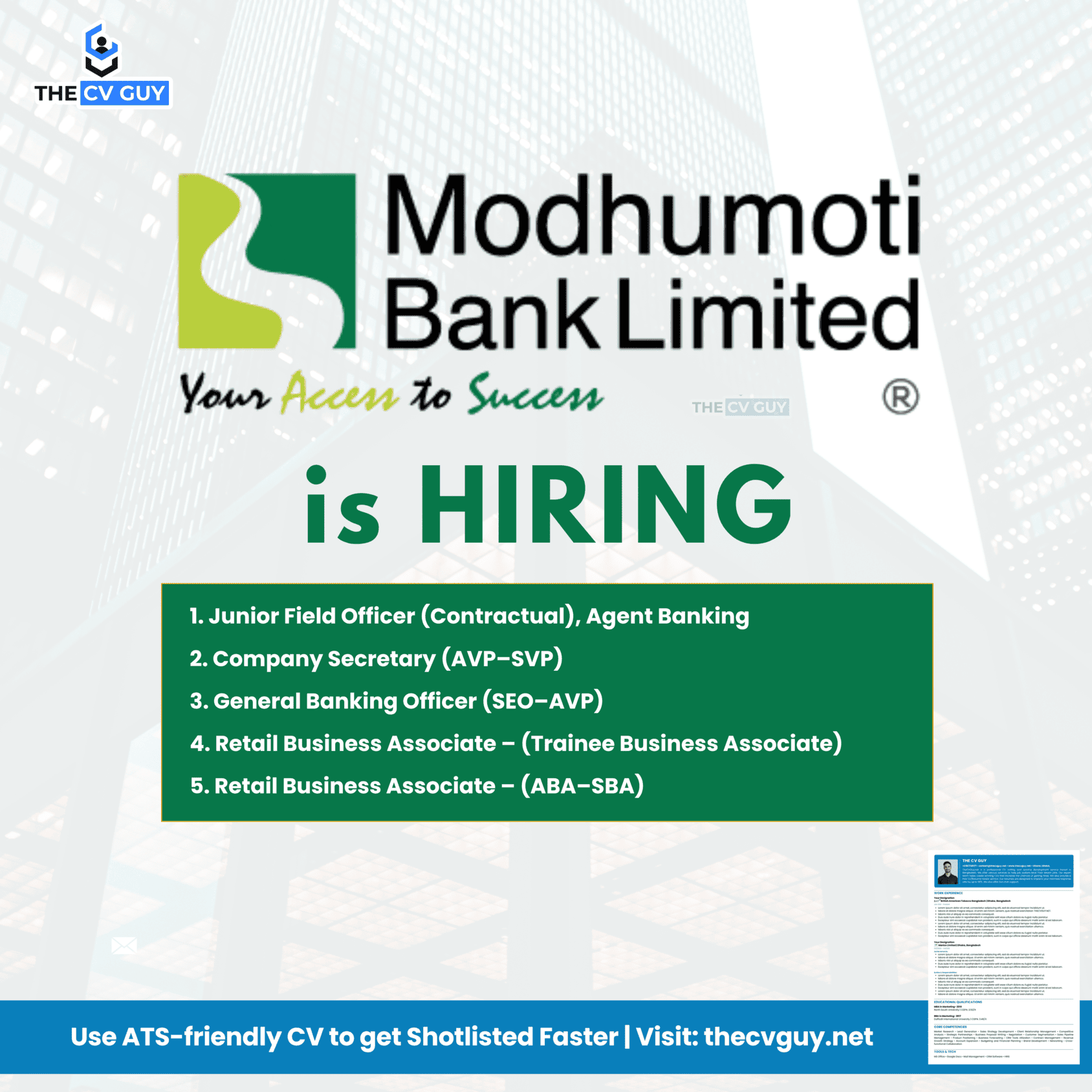 Modhumoti Bank Job Circular 2025 – Multiple Positions Hiring - The CV Guy