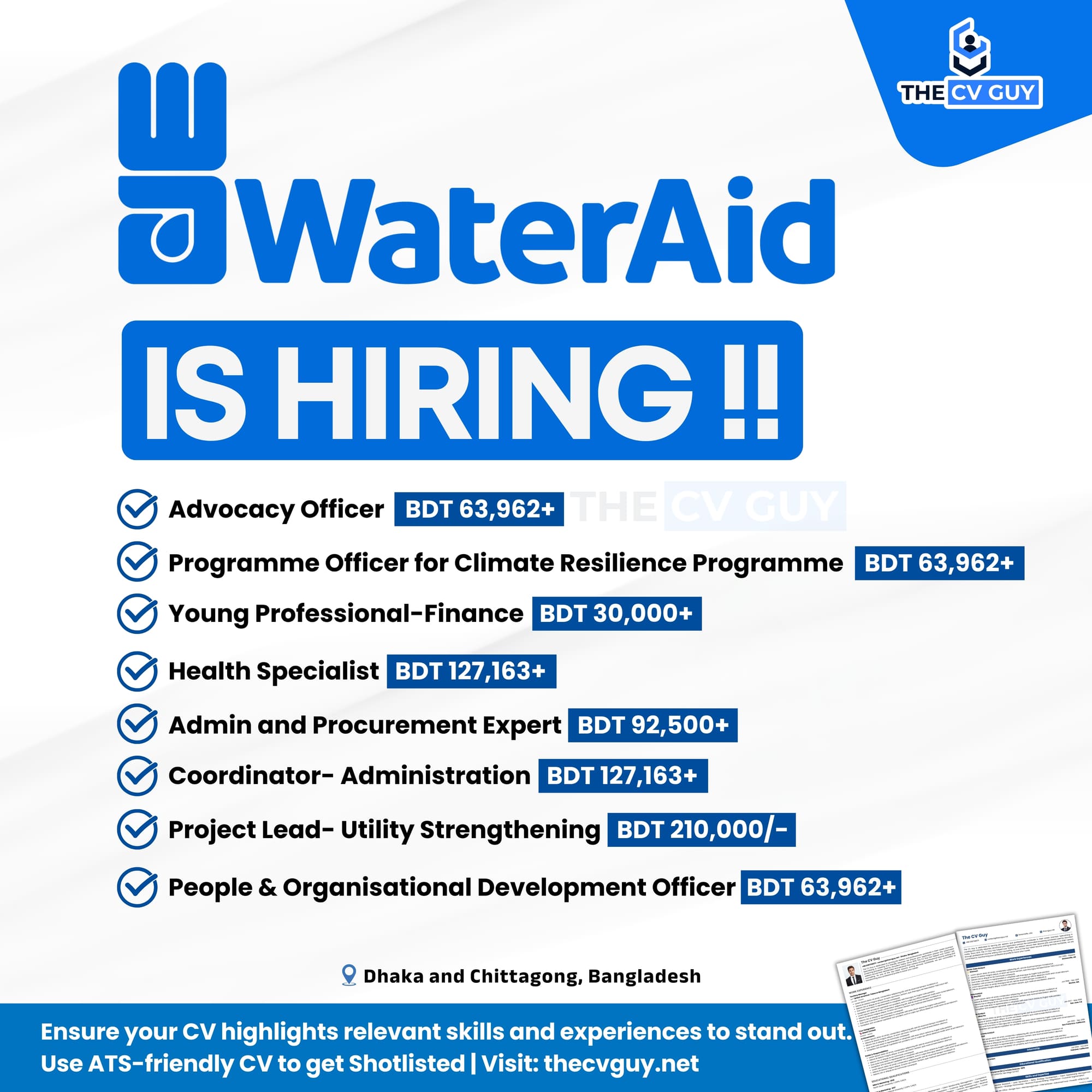WaterAid is Hiring Freshers and Seniors - 2025 The CV Guy | NGO Jobs​