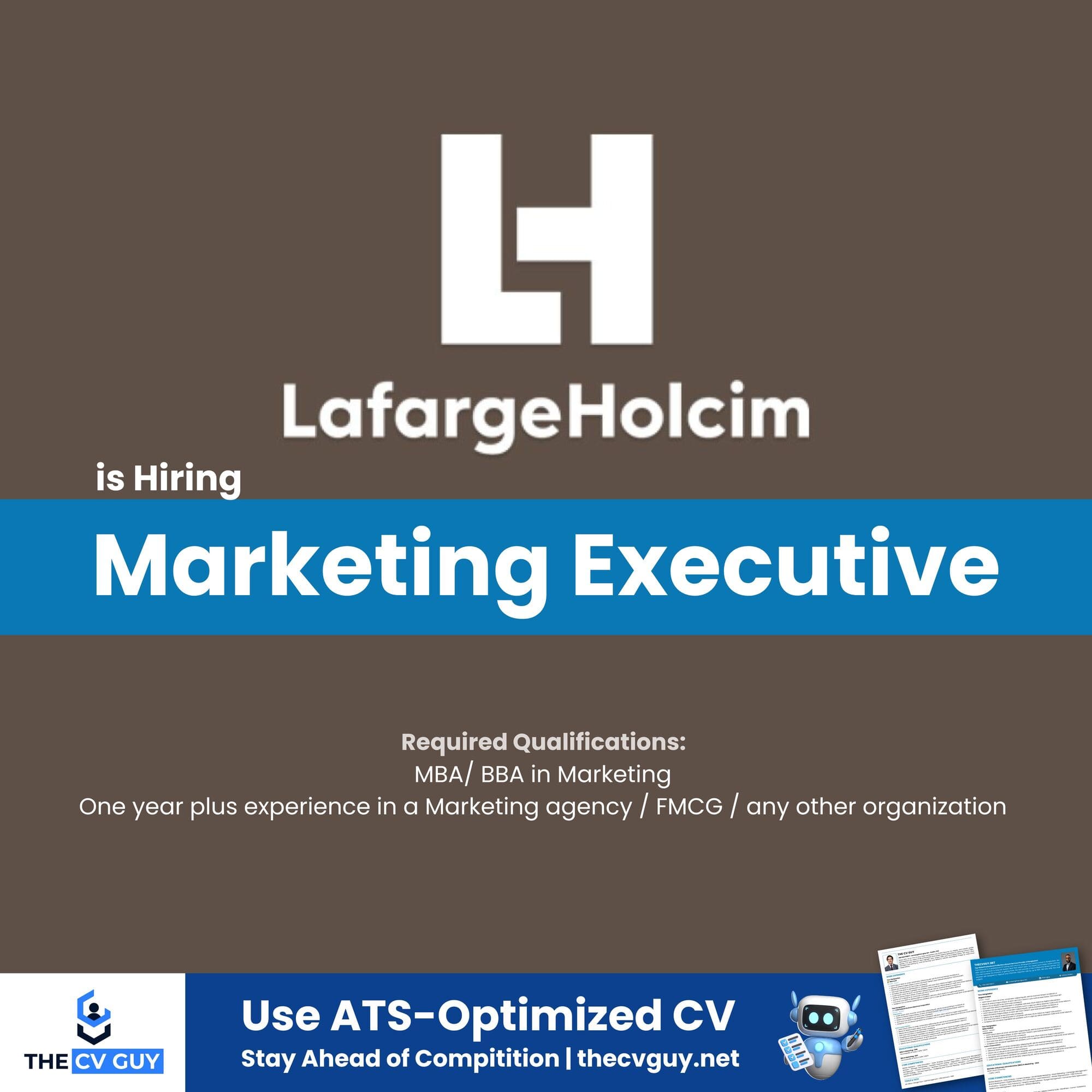 LafargeHoIcim is Hiring Marketing Executive - 2025​