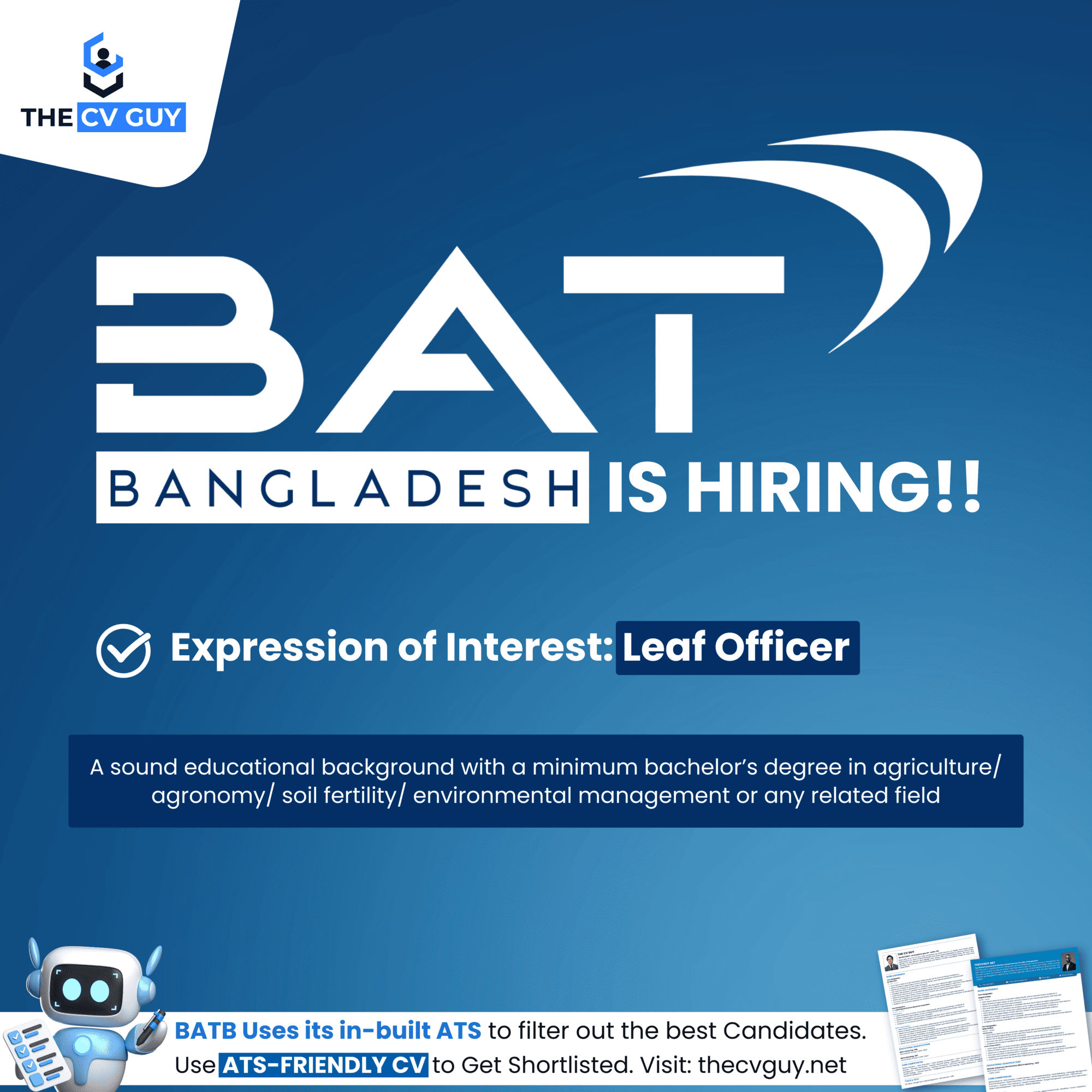 BATB - British American Tobacco Bangladesh is Hiring Fresher Leaf Officer | 2025