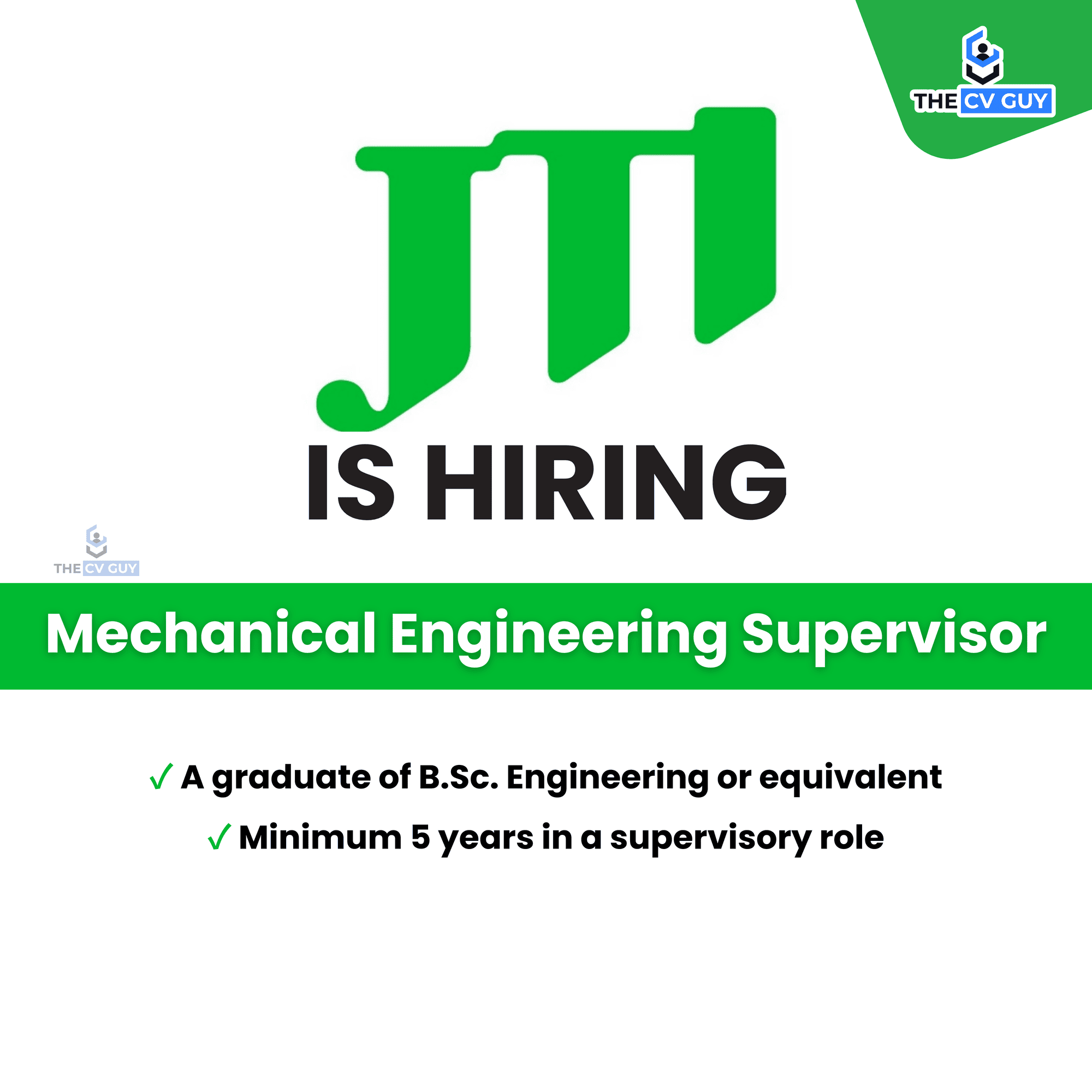 JTI is Hiring Mechanical Engineering Supervisor - 2025