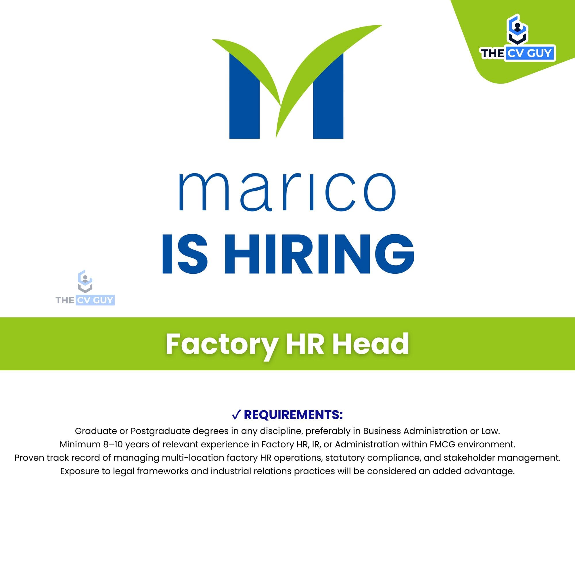 Marico is Hiring! Head - Factory HR | 2025