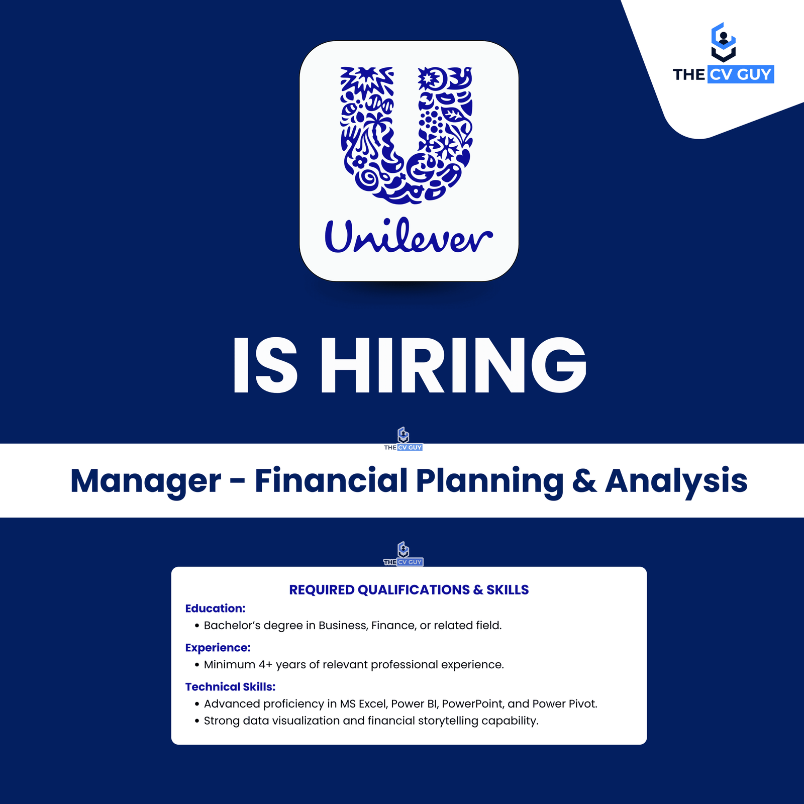 Unilever is Hiring Manager – Financial Planning & Analysis