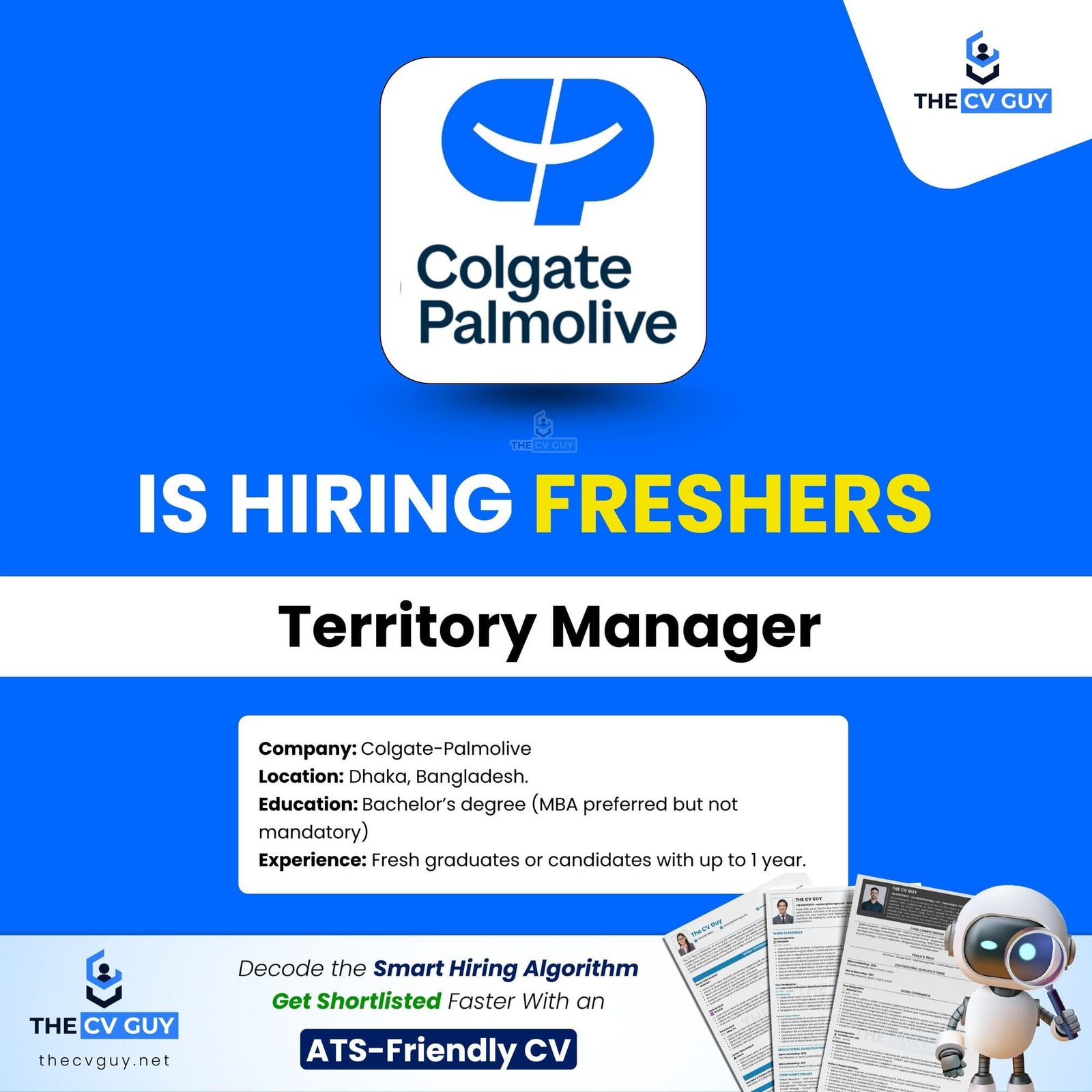 Colgate Palmolive Bangladesh is hiring Territory Manager -Freshers | 2026