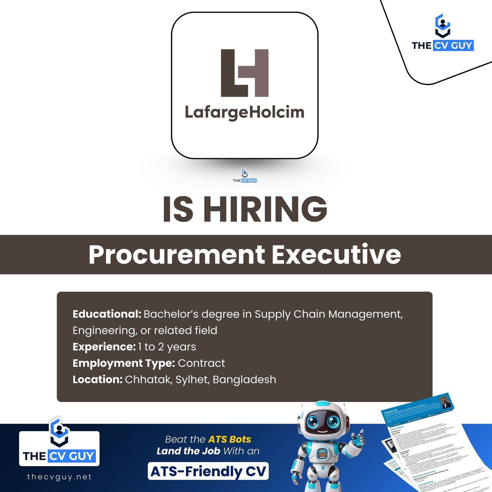 LafargeHolcim Bangladesh PLC is hiring Procurement Executive | 2026