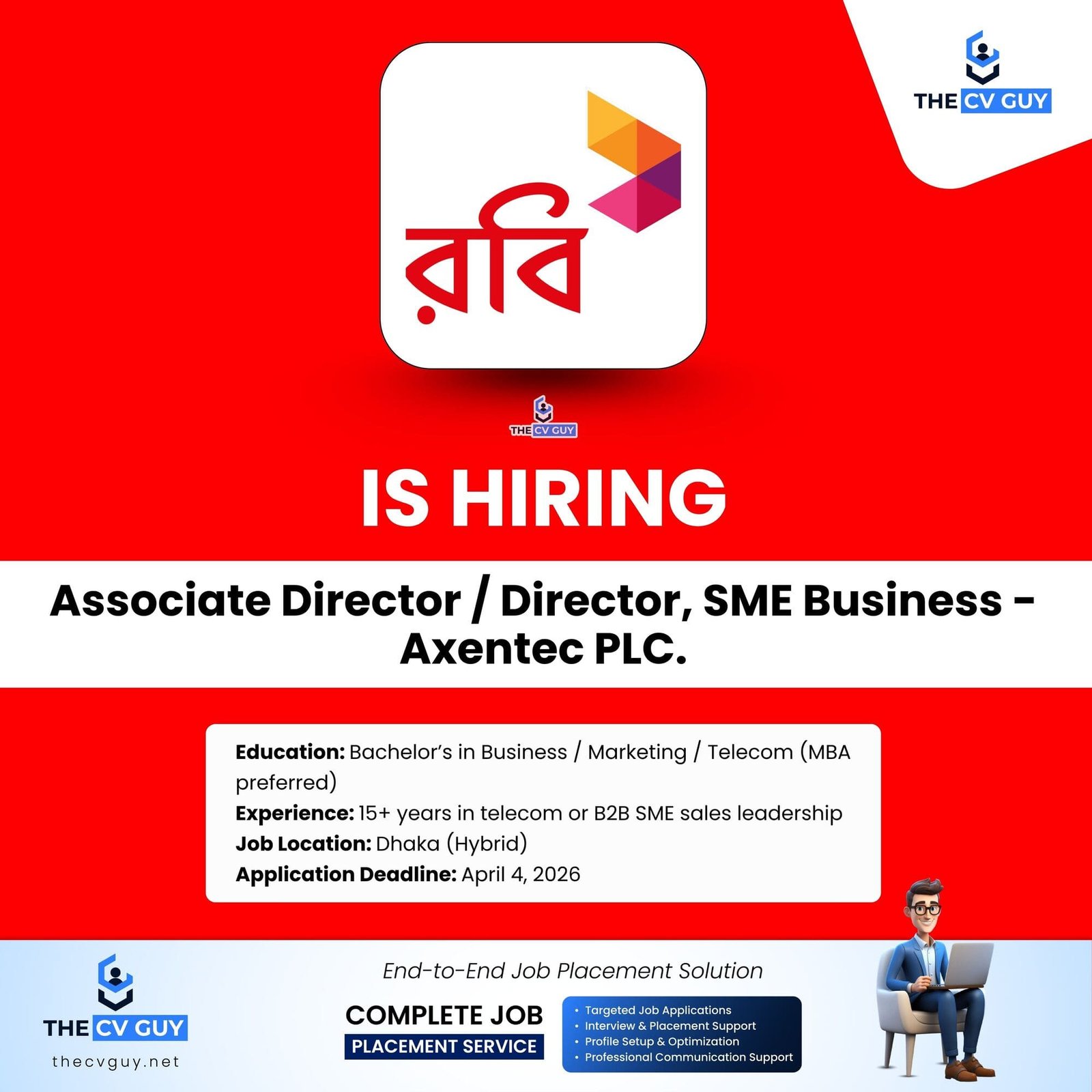 Robi Axiata Limited is hiring Associate Director / Director - SME Business (Axentec PLC) | 2026​