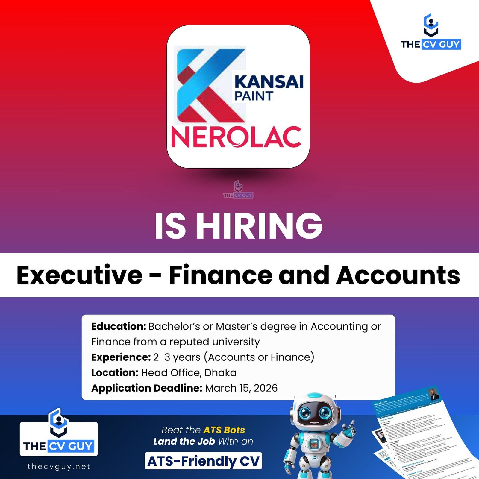 Kansai Nerolac Paints Bangladesh Limited is hiring Executive - Finance and Accounts | 2026