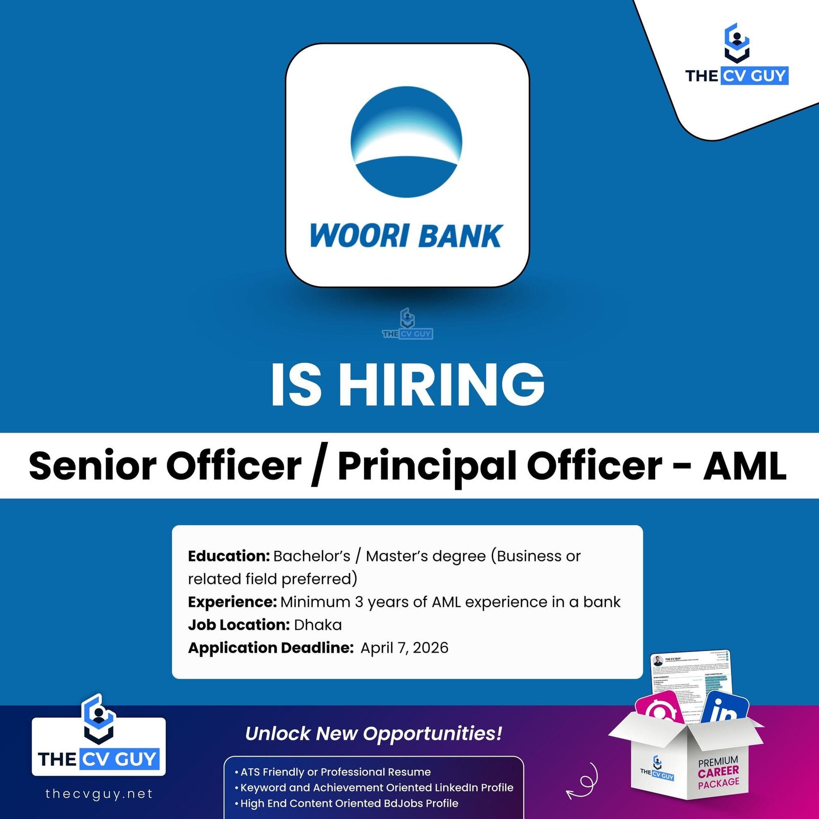 Woori Bank Bangladesh is hiring Senior Officer / Principal Officer - AML | 2026