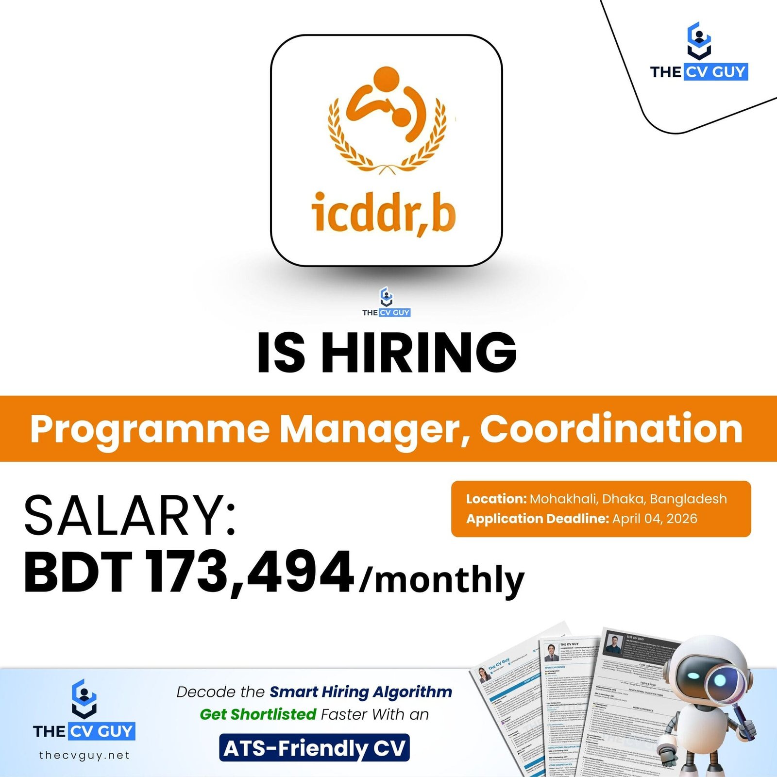 Icddr,b Is Hiring Programme Manager, Coordination | 2026