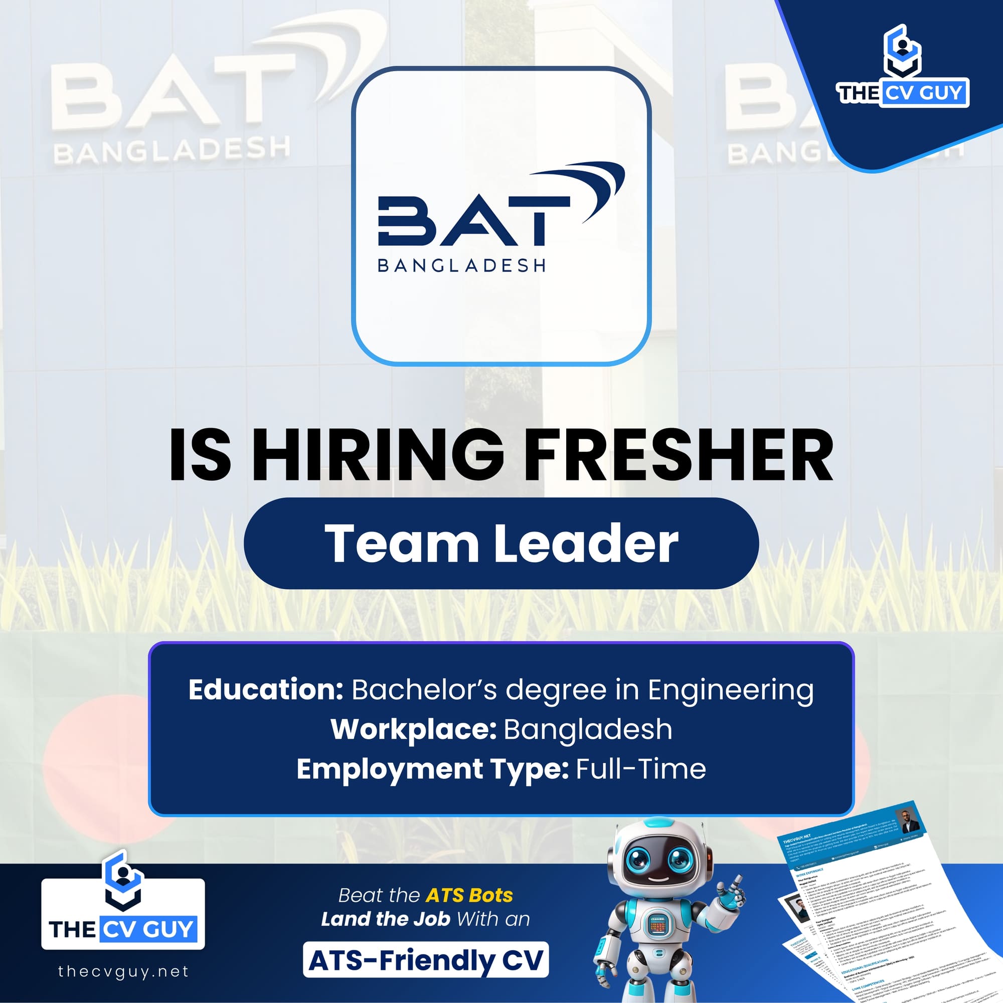 BAT Bangladesh Team Leader | Fresh Graduates Encouraged to Apply