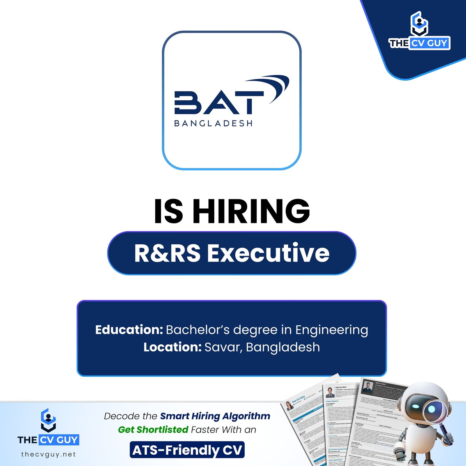 RANCON Future Leadership Program 2026 | Internship Opportunity 3 The CV Guy is the No.1 Resume/CV Writer in Bangladesh, Asia & Middle East BAT Bangladesh Job Circular 2026 | R&RS Executive | MNC Career Opportunity