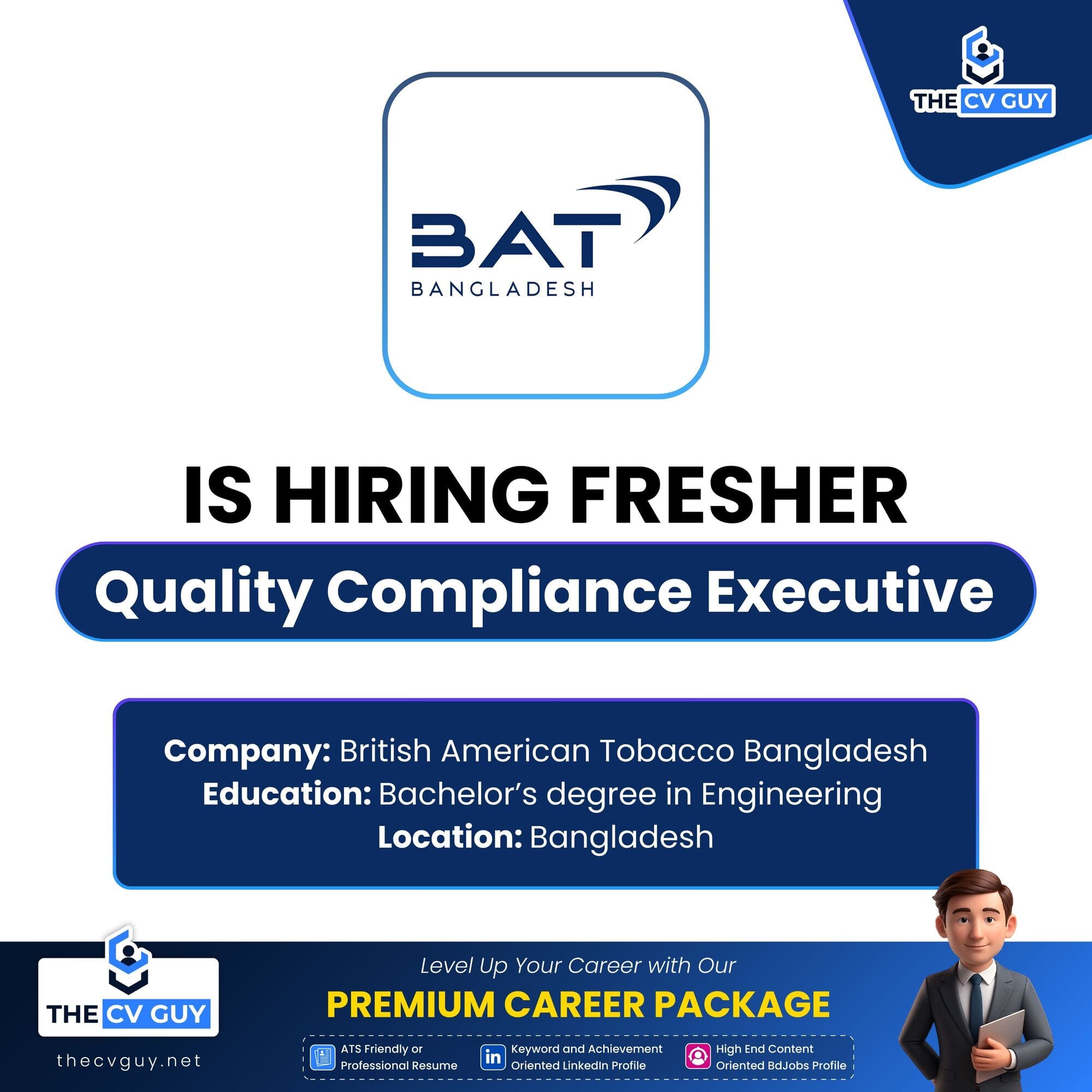 Quality Compliance Executive at BAT Bangladesh | Fresh Graduates Can Apply | BAT Bangladesh Job 2026