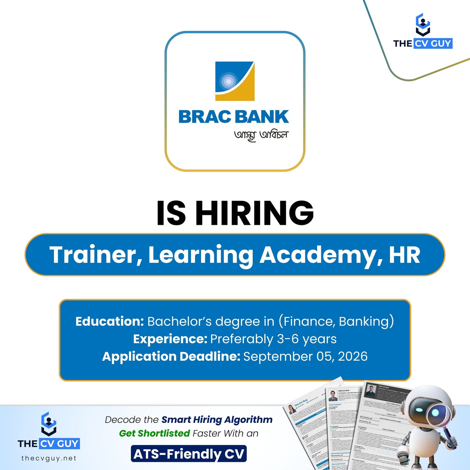 BRAC Bank PLC Career Opportunity 2026 | Trainer, Learning Academy, Human Resources
