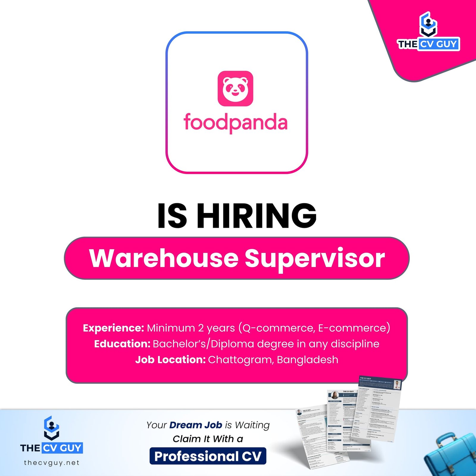 Foodpanda Bangladesh is Hiring Warehouse Supervisor