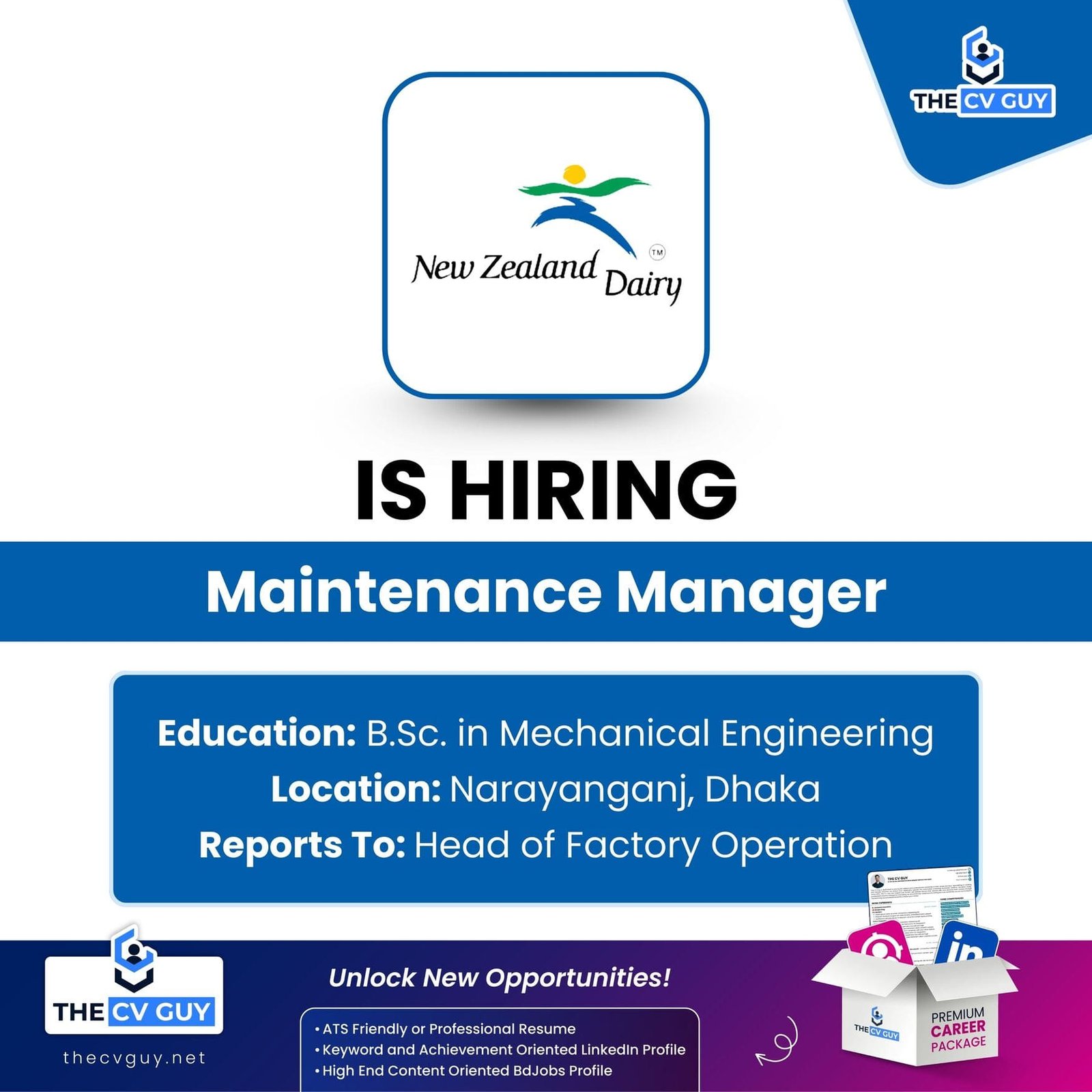 New Zealand Dairy Products (BD) Limited is Hiring Maintenance Manager