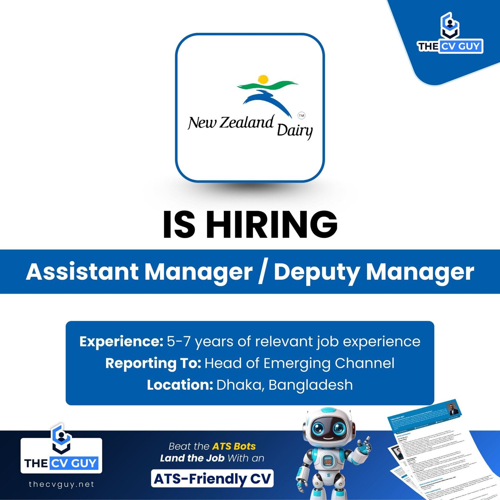 New Zealand Dairy Products (BD) Ltd. is hiring Assistant Manager / Deputy Manager