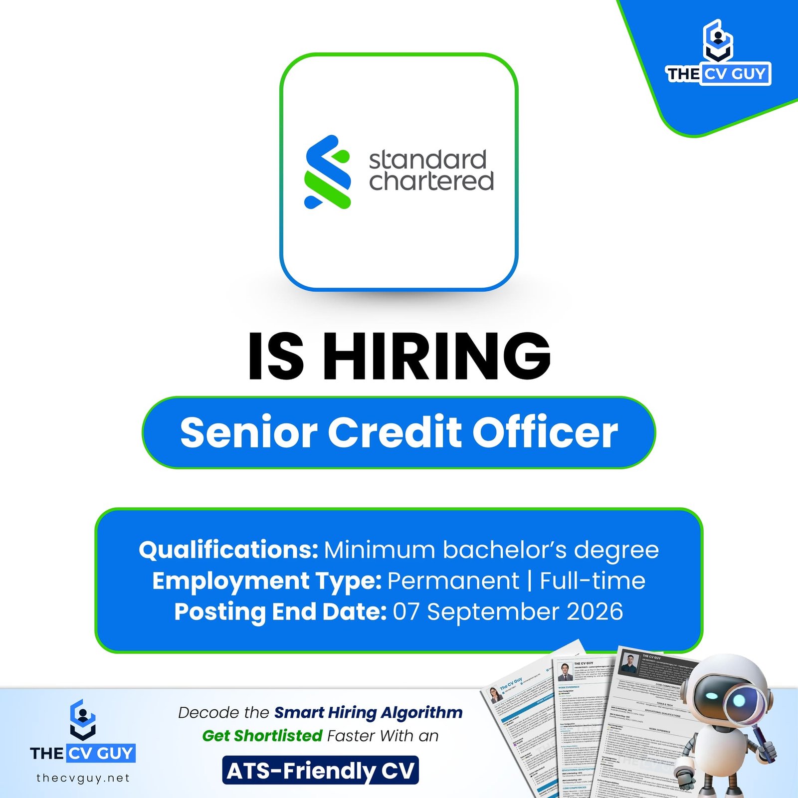 Standard Chartered Bank is hiring Senior Credit Officer | Bank Job 2026