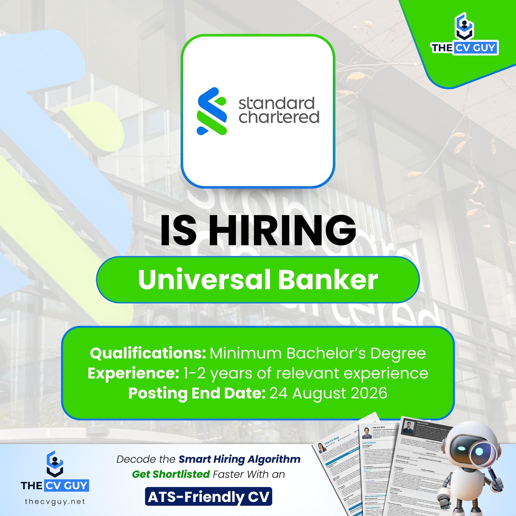 Standard Chartered Bank is hiring Universal Banker | Bank Job 2026