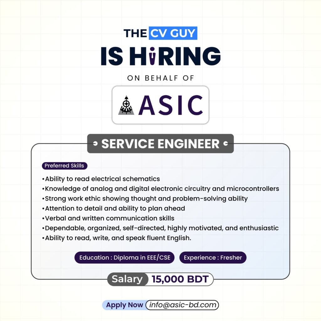 Service Engineer Job Circular 2026 | ASIC Bangladesh Hiring | Freshers & Diploma EEE/CSE Candidates Can Apply