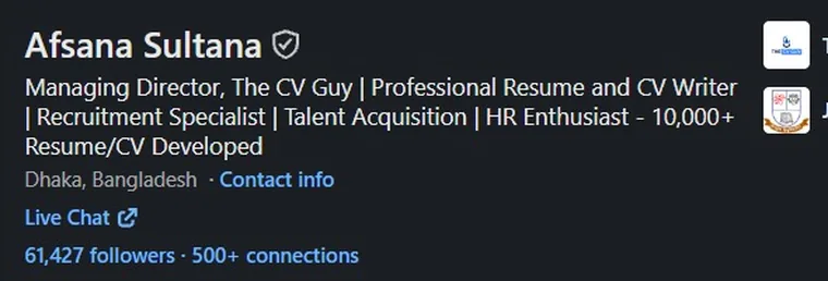 Vacancy Promotion 19 The CV Guy is the No.1 Resume/CV Writer in Bangladesh, Asia & Middle East Afsana Sultana, Managing Director 61,427 followers