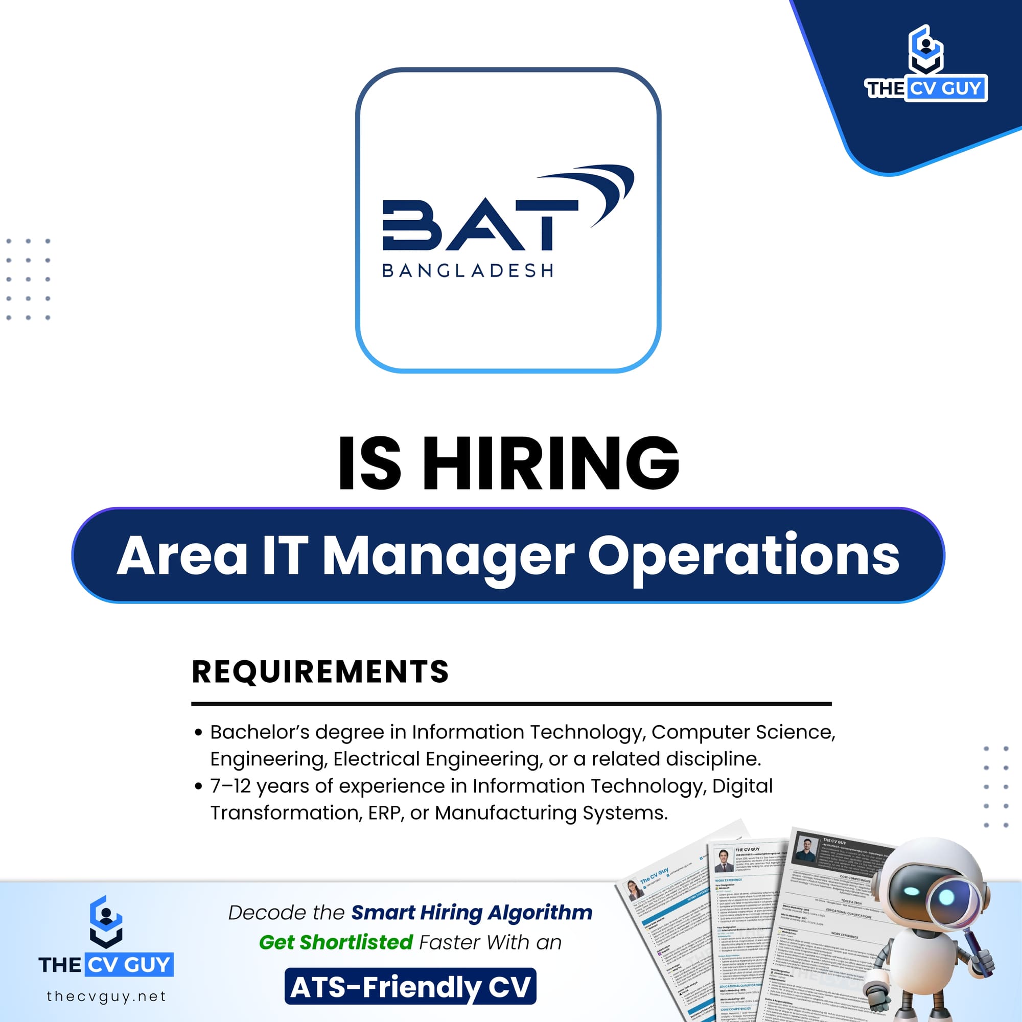 Area IT Manager Operations Job at BAT Bangladesh