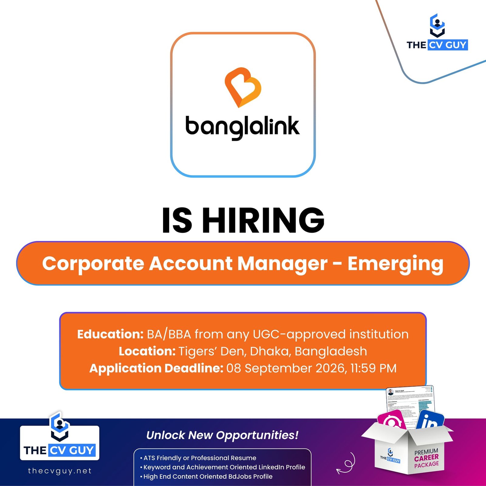 JTI Bangladesh Is Hiring | Corporate Security Manager (Leaf) Opportunity 6 The CV Guy is the No.1 Resume/CV Writer in Bangladesh, Asia & Middle East Banglalink is Hiring Corporate Account Manager - Emerging