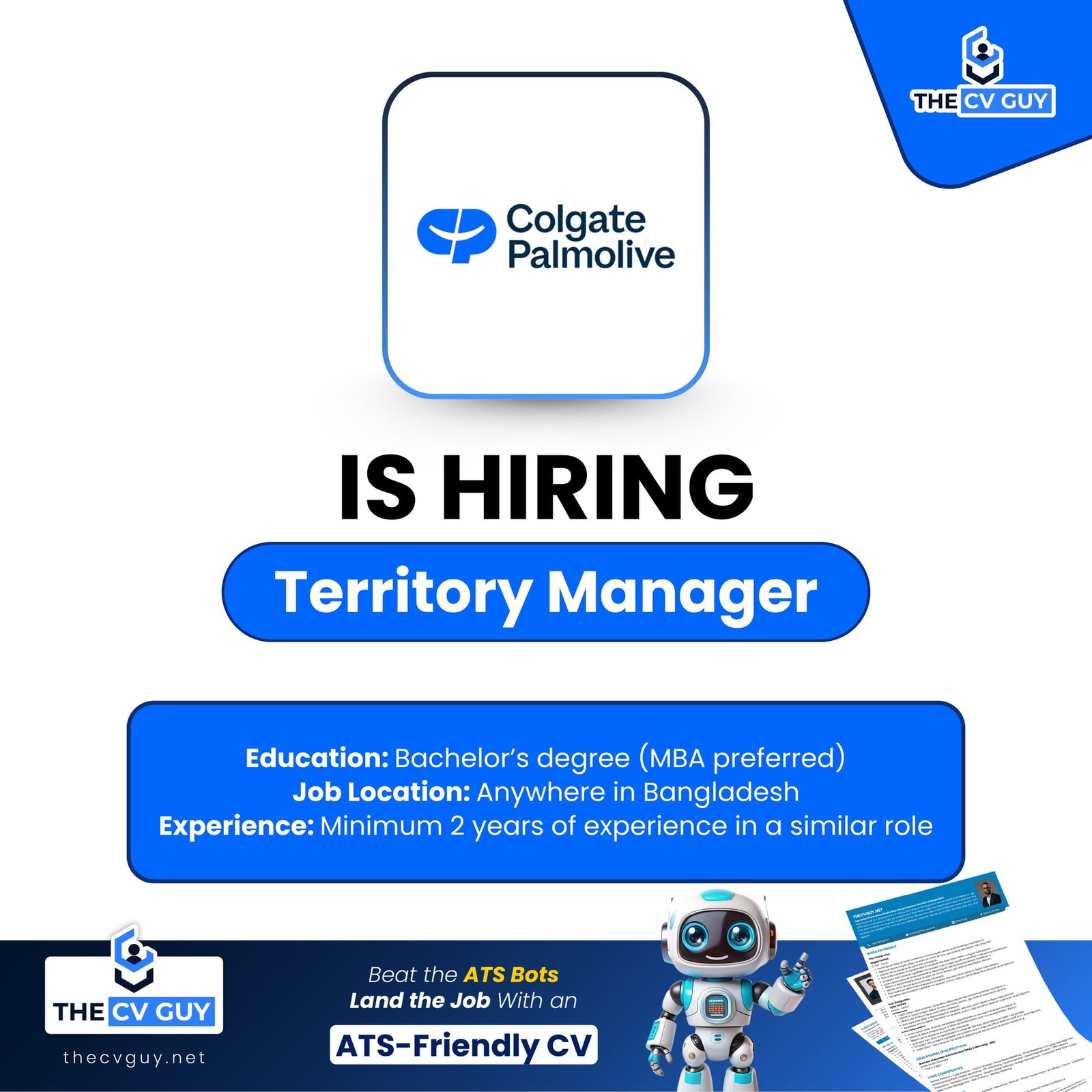 JTI Bangladesh Is Hiring | Corporate Security Manager (Leaf) Opportunity 8 The CV Guy is the No.1 Resume/CV Writer in Bangladesh, Asia & Middle East Colgate-Palmolive is hiring Territory Manager