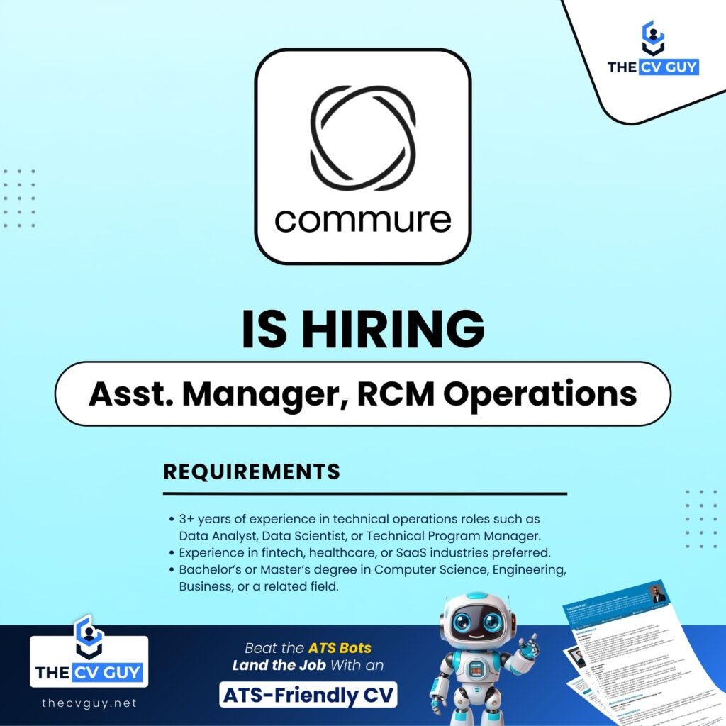 Commure is hiring Assistant Manager, RCM Operations (Bangladesh) 1 The CV Guy is the No.1 Resume/CV Writer in Bangladesh, Asia & Middle East Commure is hiring Assistant Manager, RCM Operations (Bangladesh)