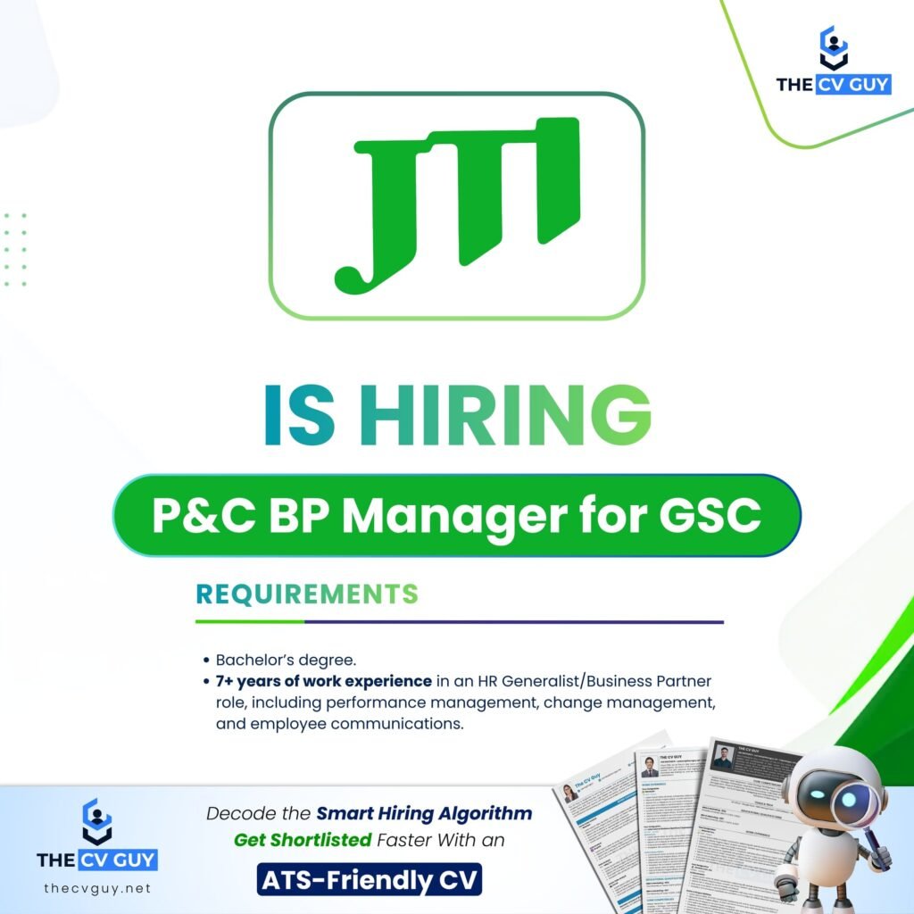 JTI Bangladesh Job Circular 2026 | P&C BP Manager for GSC 1 The CV Guy is the No.1 Resume/CV Writer in Bangladesh, Asia & Middle East JTI Bangladesh Job Circular 2026 | P&C BP Manager for GSC