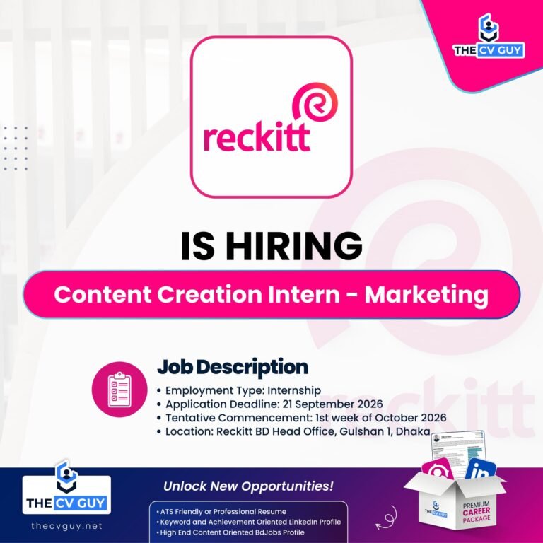 Reckitt Bangladesh Job Circular 2026 | Content Creation Intern, Marketing
