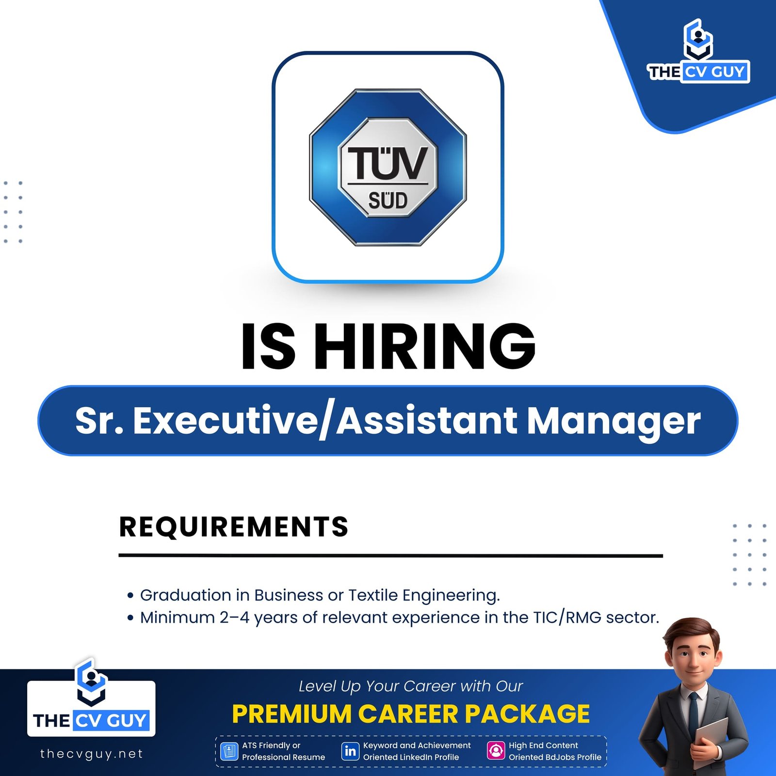 TÜV SÜD Bangladesh (Pvt.) Ltd. is hiring Senior Executive/Assistant Manager