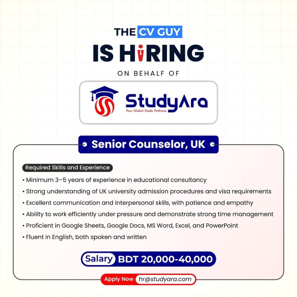 StudyAra Job Circular 2026 | Senior Counselor - UK Division