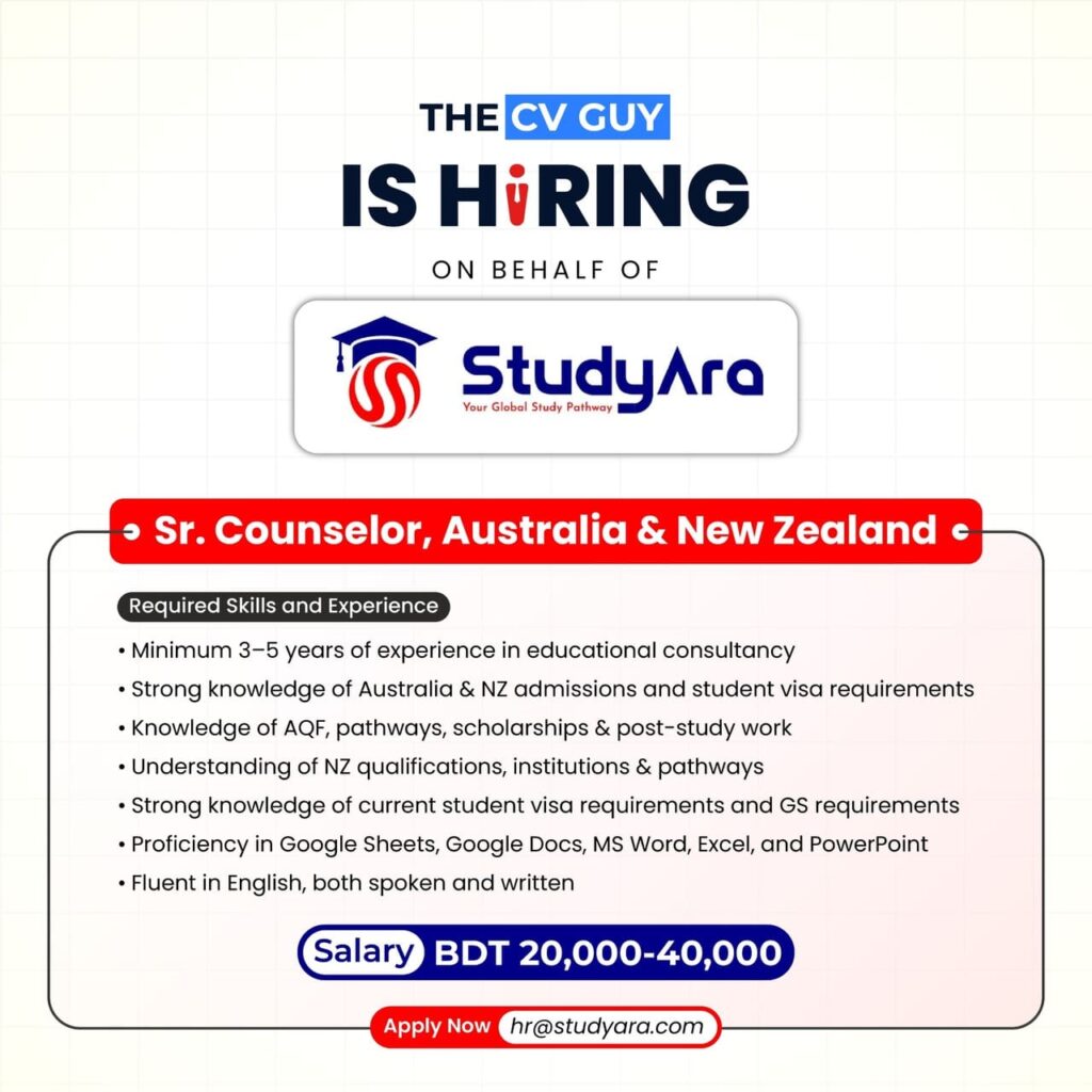StudyAra Job Circular 2026 | Senior Counselor – Australia & New Zealand