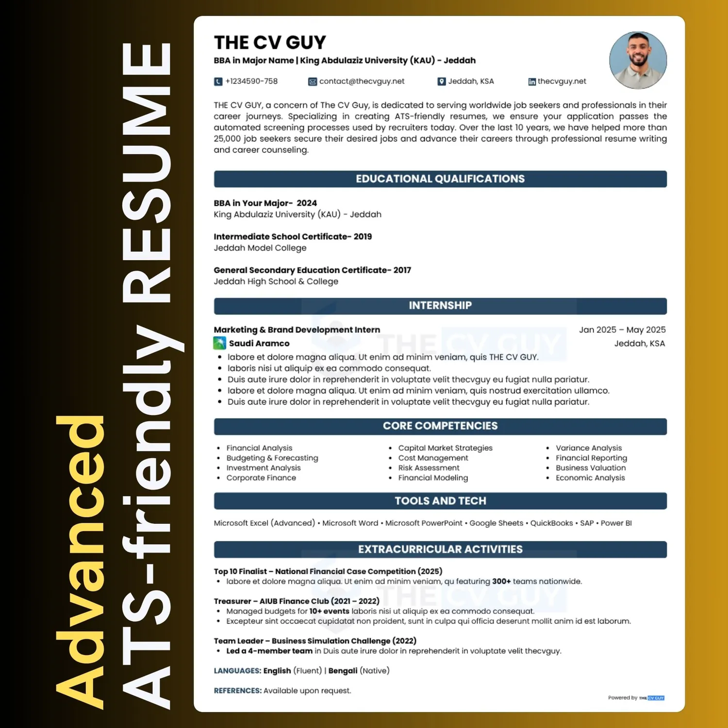 Horizon ATS resume template by The CV Guy, best for freshers with an internship to show