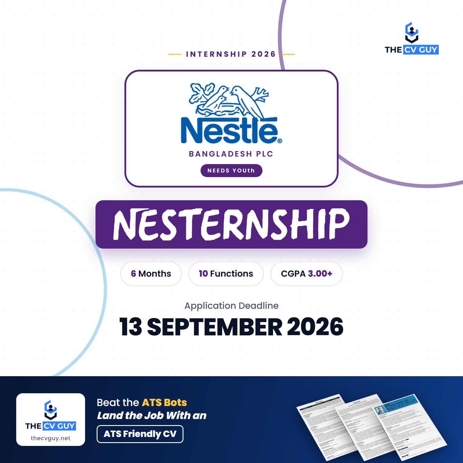 Nestlé Bangladesh PLC Nesternship 2026 | Internship Programme 1 The CV Guy is the No.1 Resume/CV Writer in Bangladesh, Asia & Middle East Nestle Bangladesh PLC Nesternship 2026 internship circular by The CV Guy
