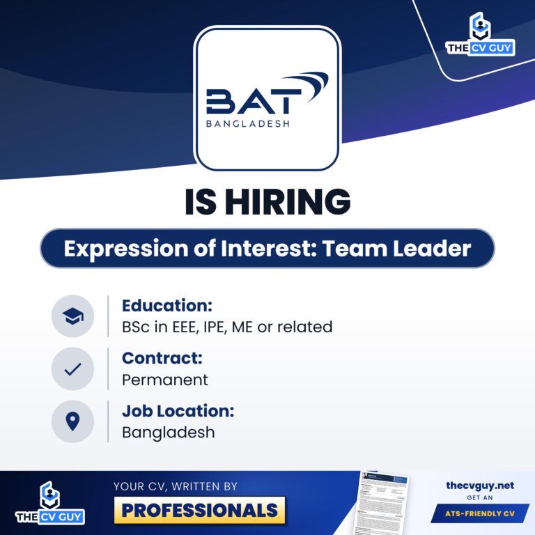 BAT Bangladesh Expression of Interest Team Leader - The CV Guy