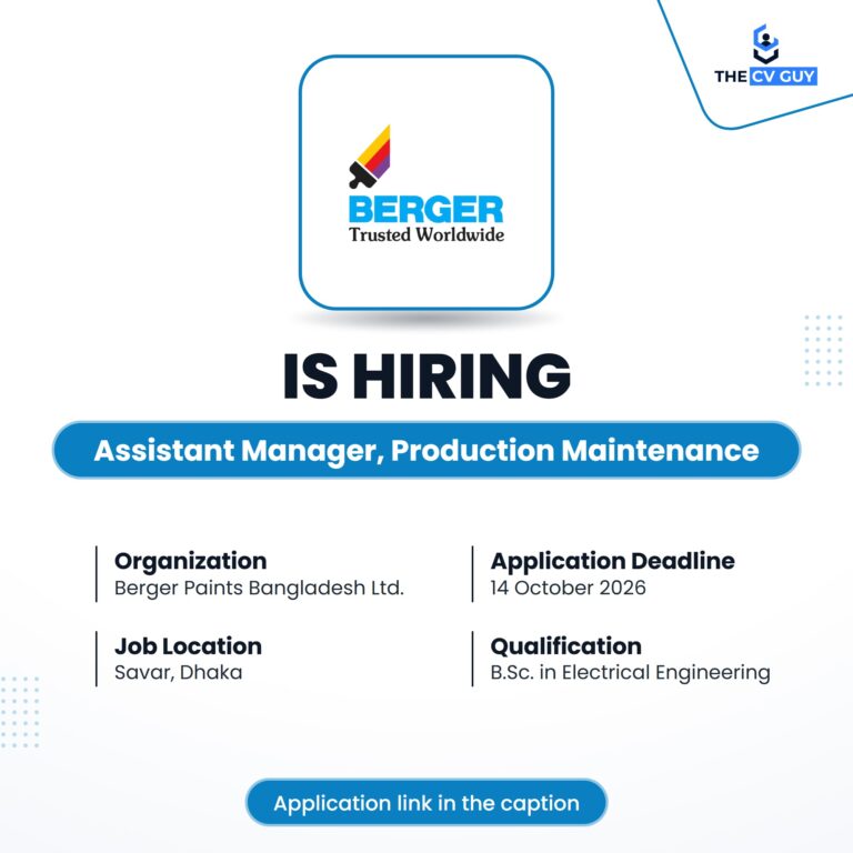 Berger Paints Bangladesh Limited is hiring Assistant Manager, Production Maintenance