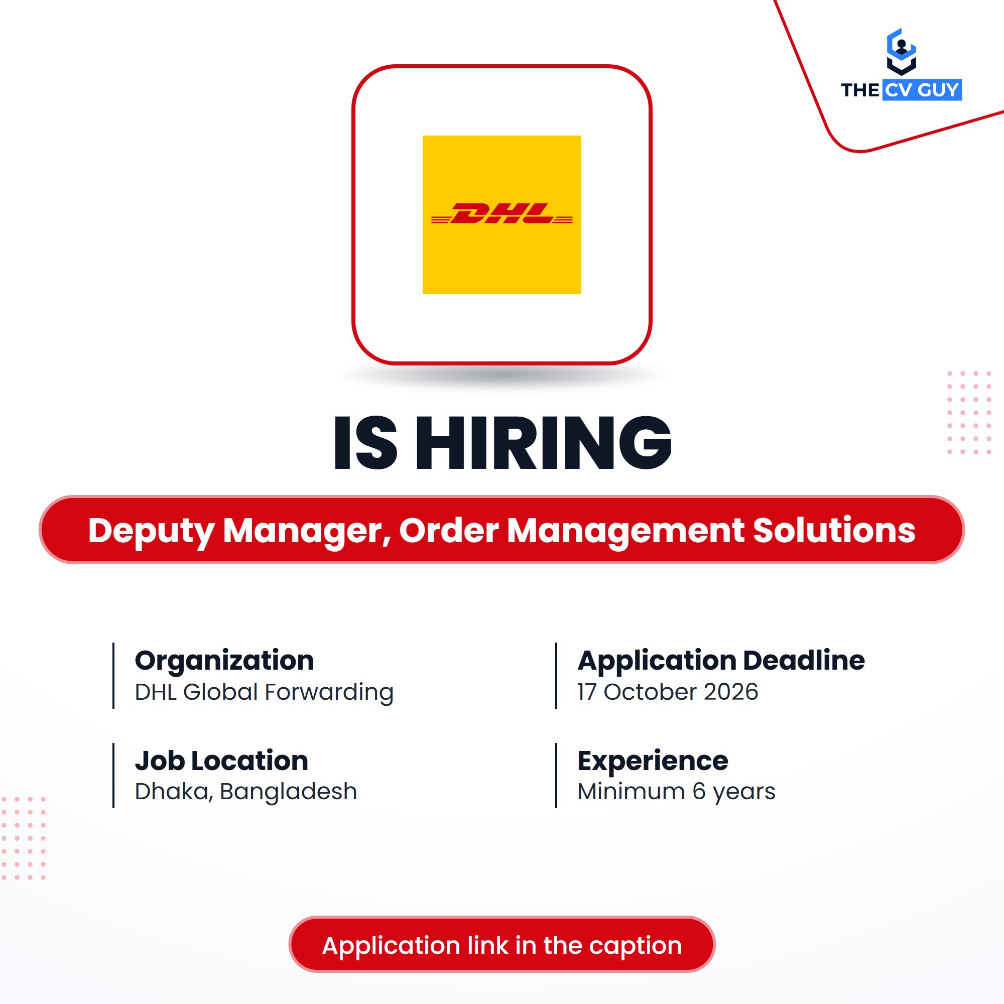 DHL Global Forwarding is hiring Deputy Manager, Order Management Solutions