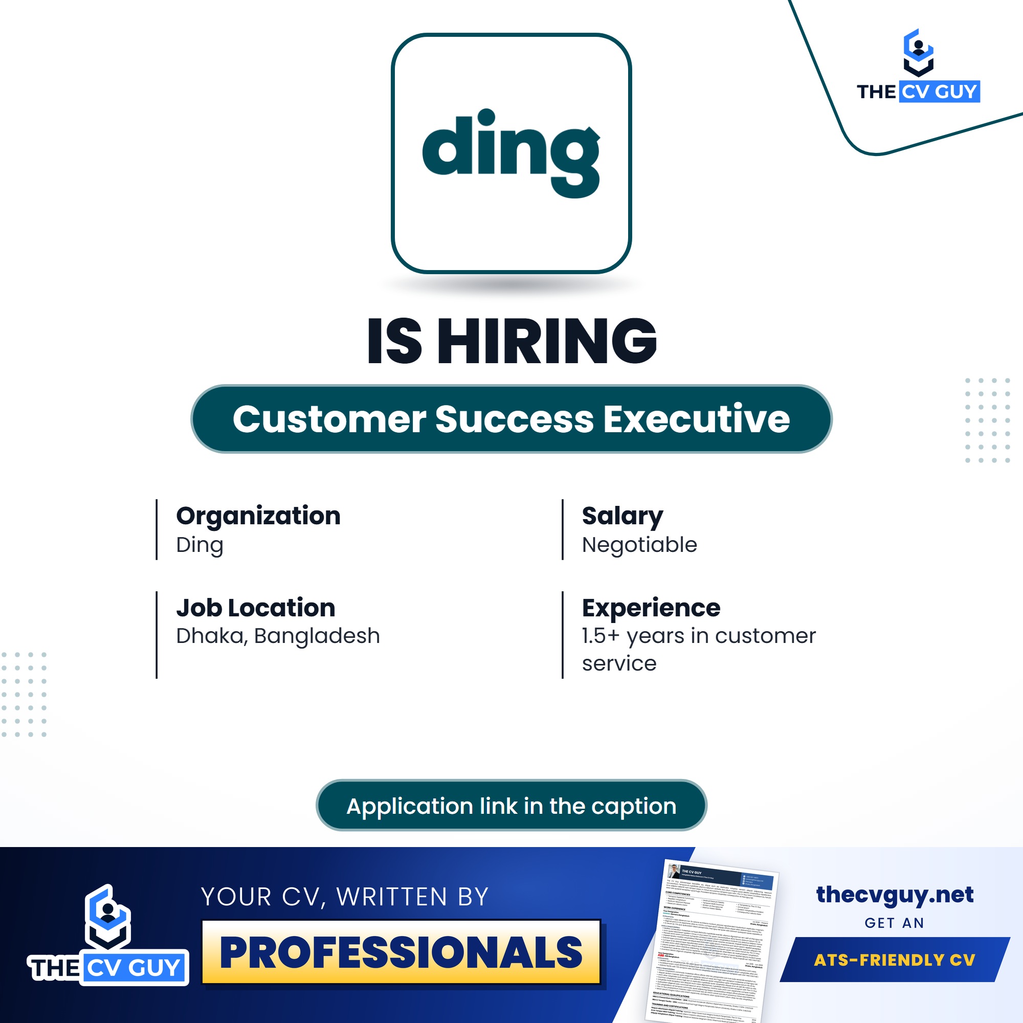 Optimizely Job Circular 2026 | Talent Acquisition Specialist 4 The CV Guy is the No.1 Resume/CV Writer in Bangladesh, Asia & Middle East Ding Customer Success Executive job circular 2026