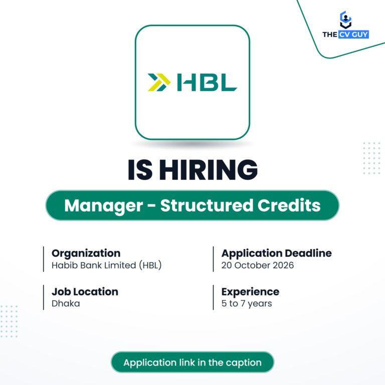 Habib Bank Limited (HBL) is hiring Manager - Structured Credits