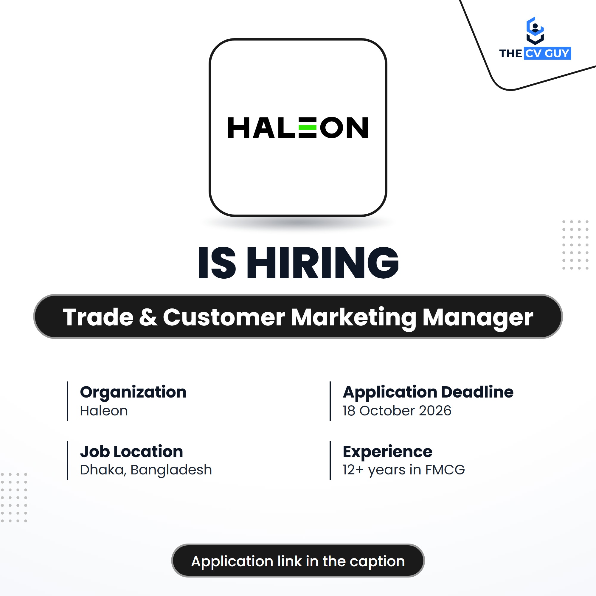 Haleon Trade and Customer Marketing Manager job circular 2026